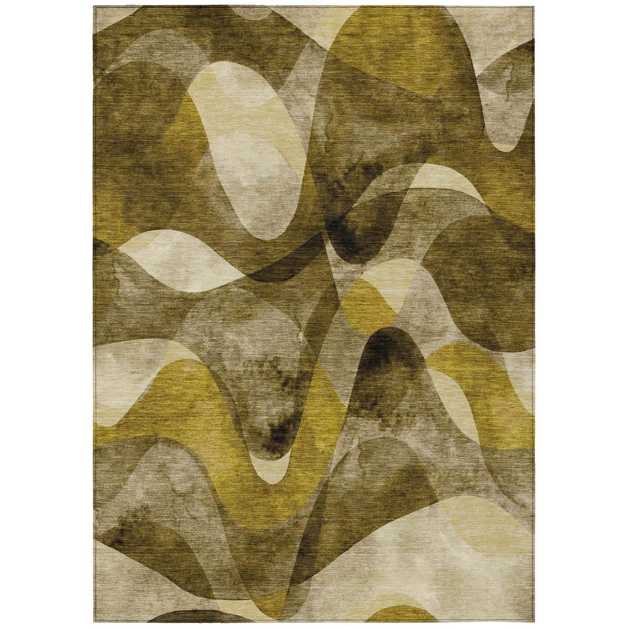 Machine Washable Coffee Brown Rug - Indoor / Outdoor - Kids / Pet Friendly Abstract Print Rug