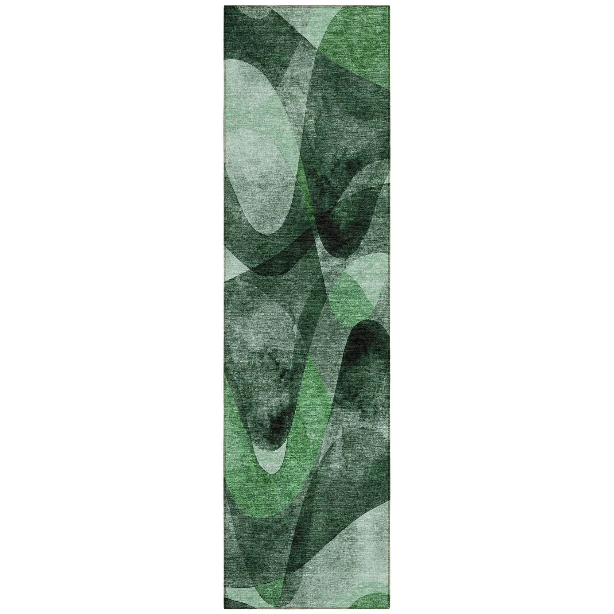 Machine Washable Fern Green Rug - Indoor / Outdoor - Kids / Pet Friendly Abstract Print Rug
