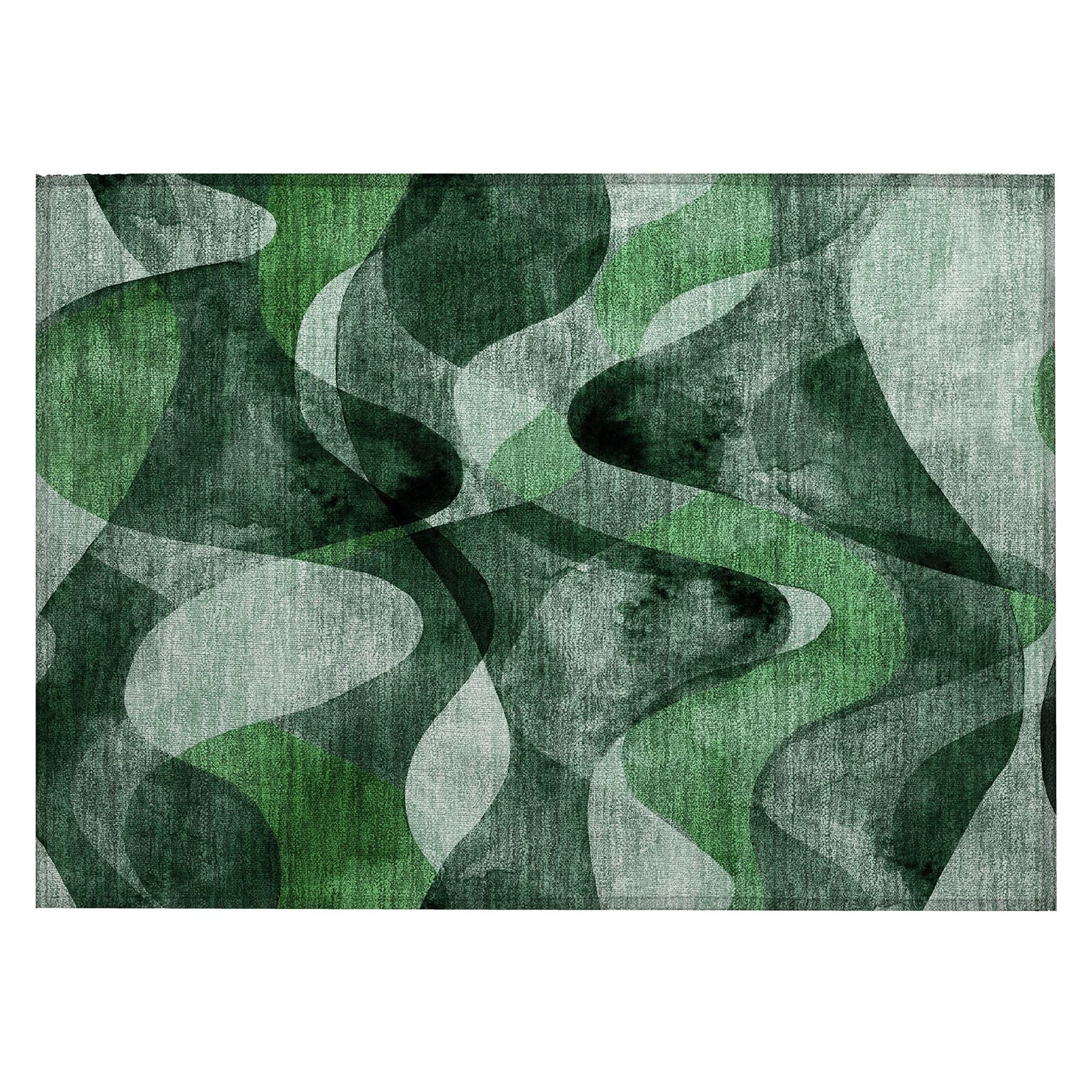 Machine Washable Fern Green Rug - Indoor / Outdoor - Kids / Pet Friendly Abstract Print Rug