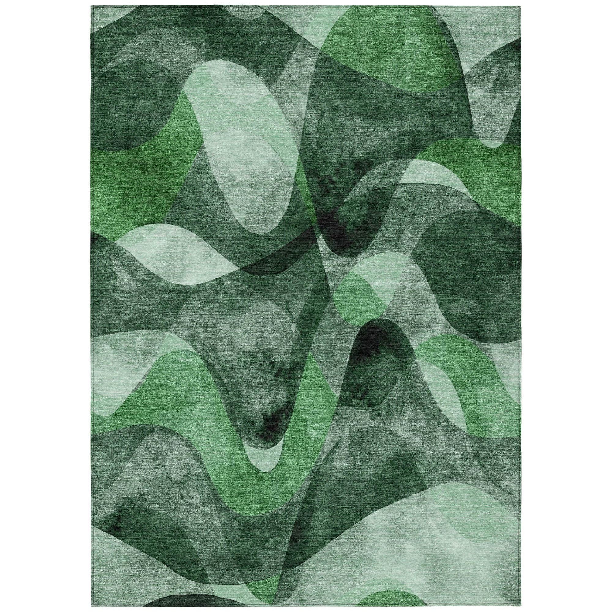 Machine Washable Fern Green Rug - Indoor / Outdoor - Kids / Pet Friendly Abstract Print Rug