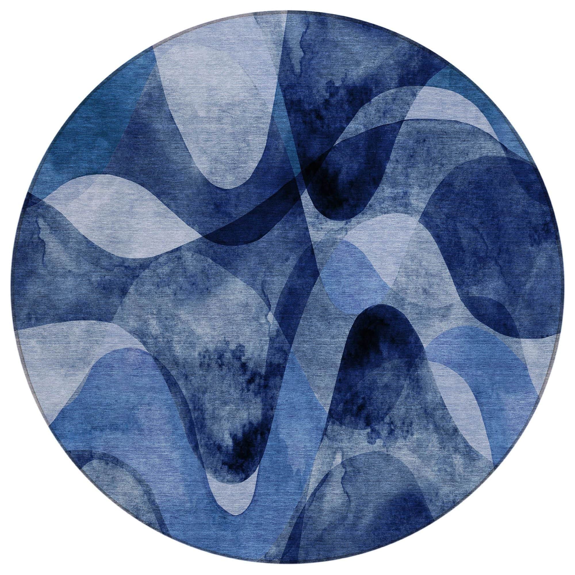 Machine Washable Navy Blue Rug - Indoor / Outdoor - Kids / Pet Friendly Abstract Print Rug