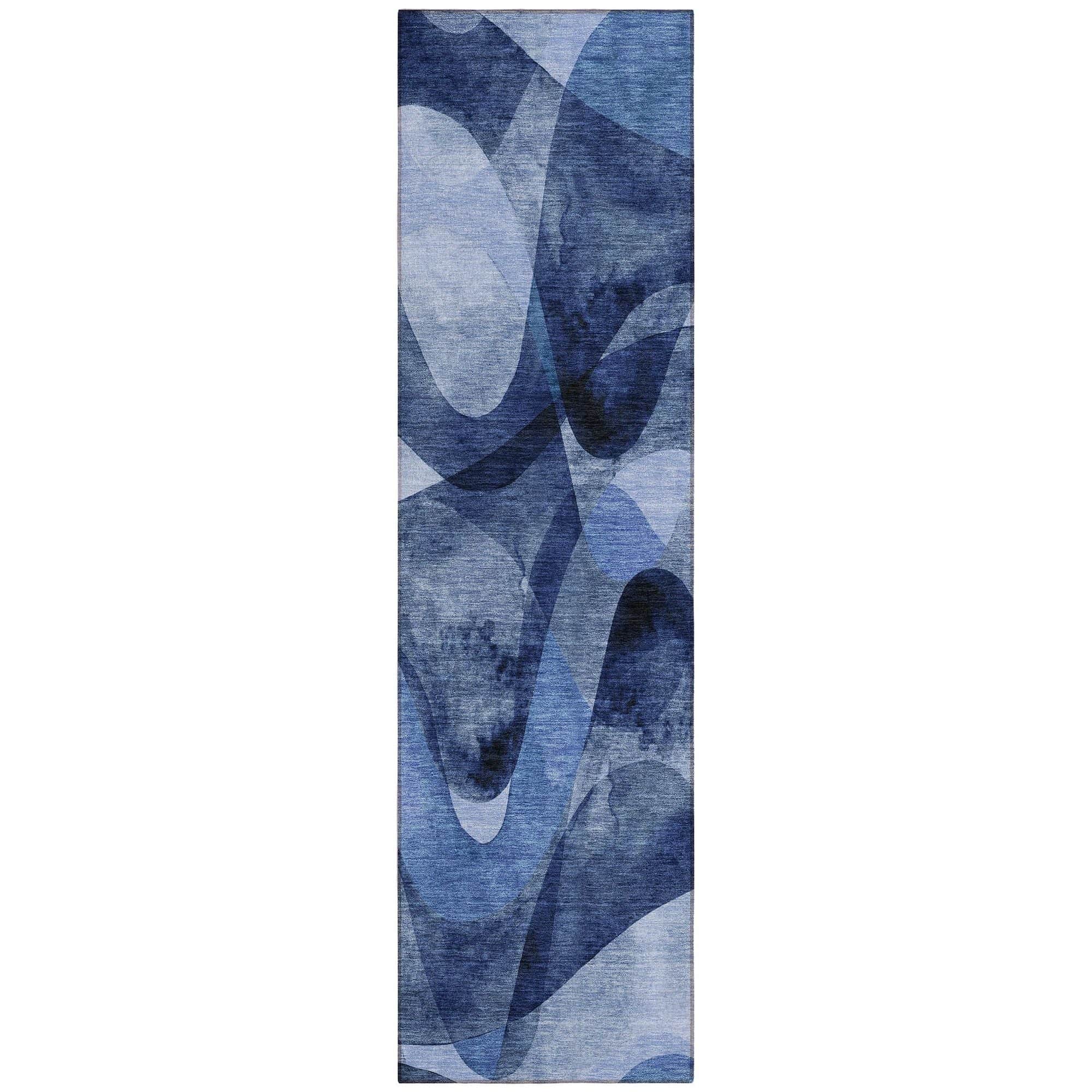 Machine Washable Navy Blue Rug - Indoor / Outdoor - Kids / Pet Friendly Abstract Print Rug