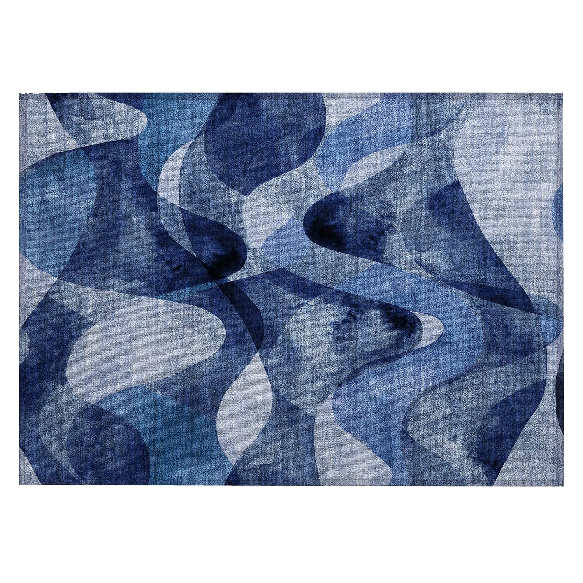 Machine Washable Navy Blue Rug - Indoor / Outdoor - Kids / Pet Friendly Abstract Print Rug