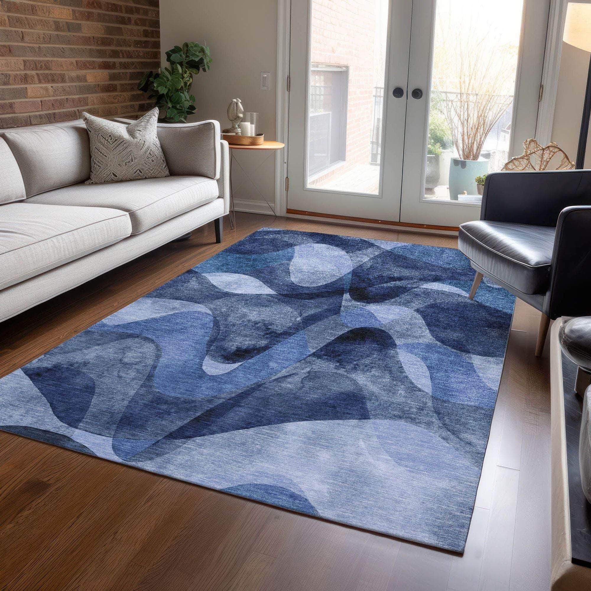Machine Made ACN536 Navy Blue Rugs