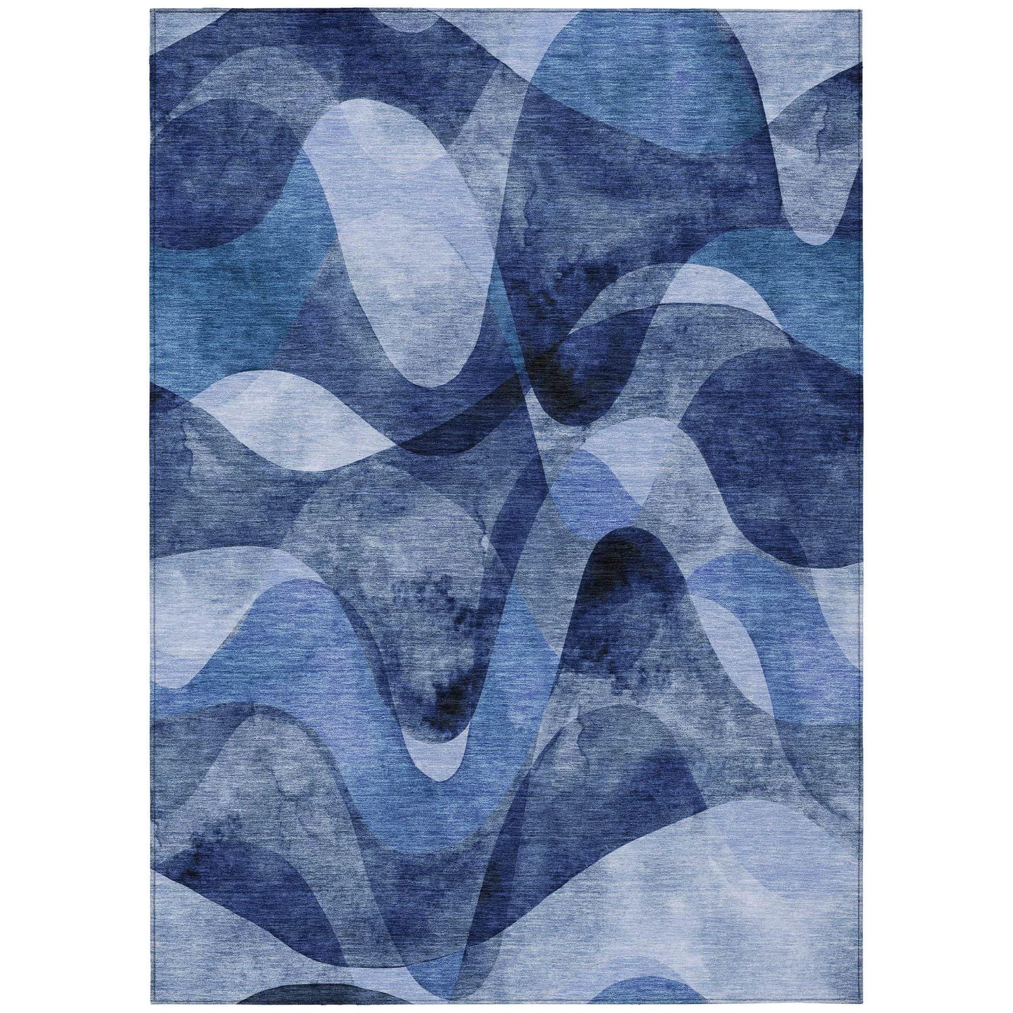 Machine Washable Navy Blue Rug - Indoor / Outdoor - Kids / Pet Friendly Abstract Print Rug