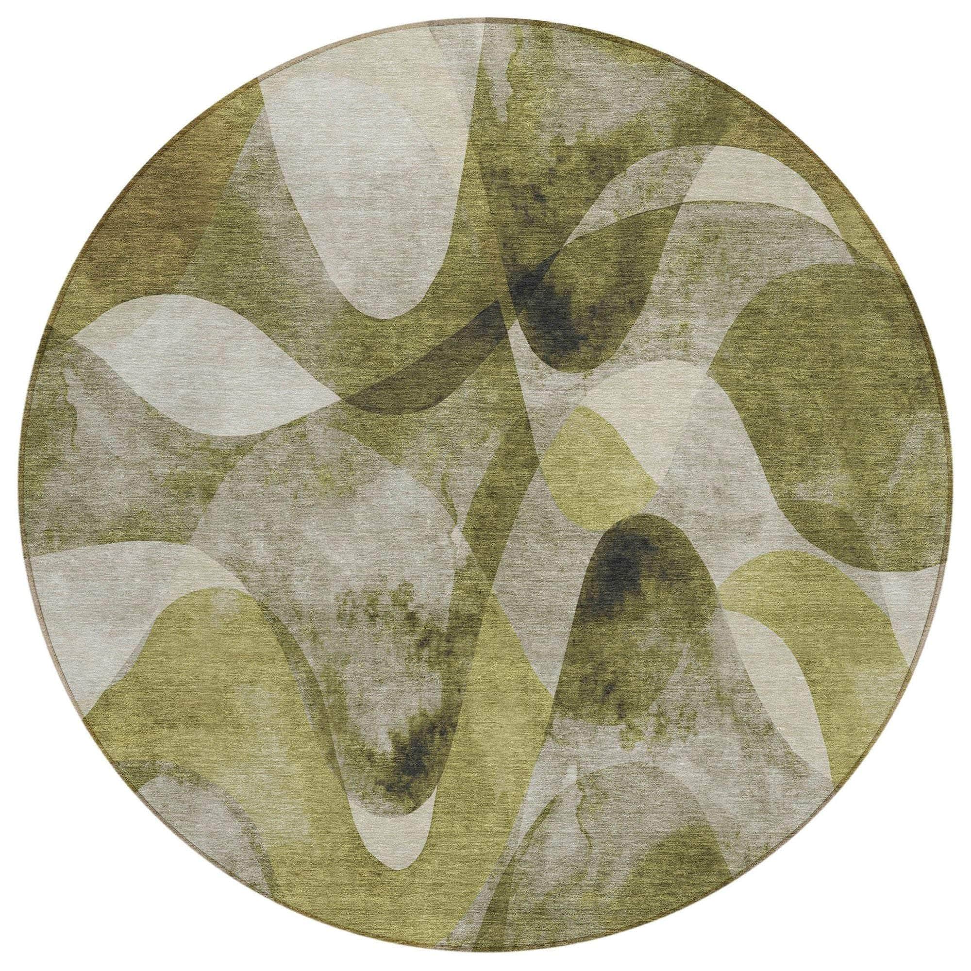Machine Washable Olive Green Rug - Indoor / Outdoor - Kids / Pet Friendly Abstract Print Rug