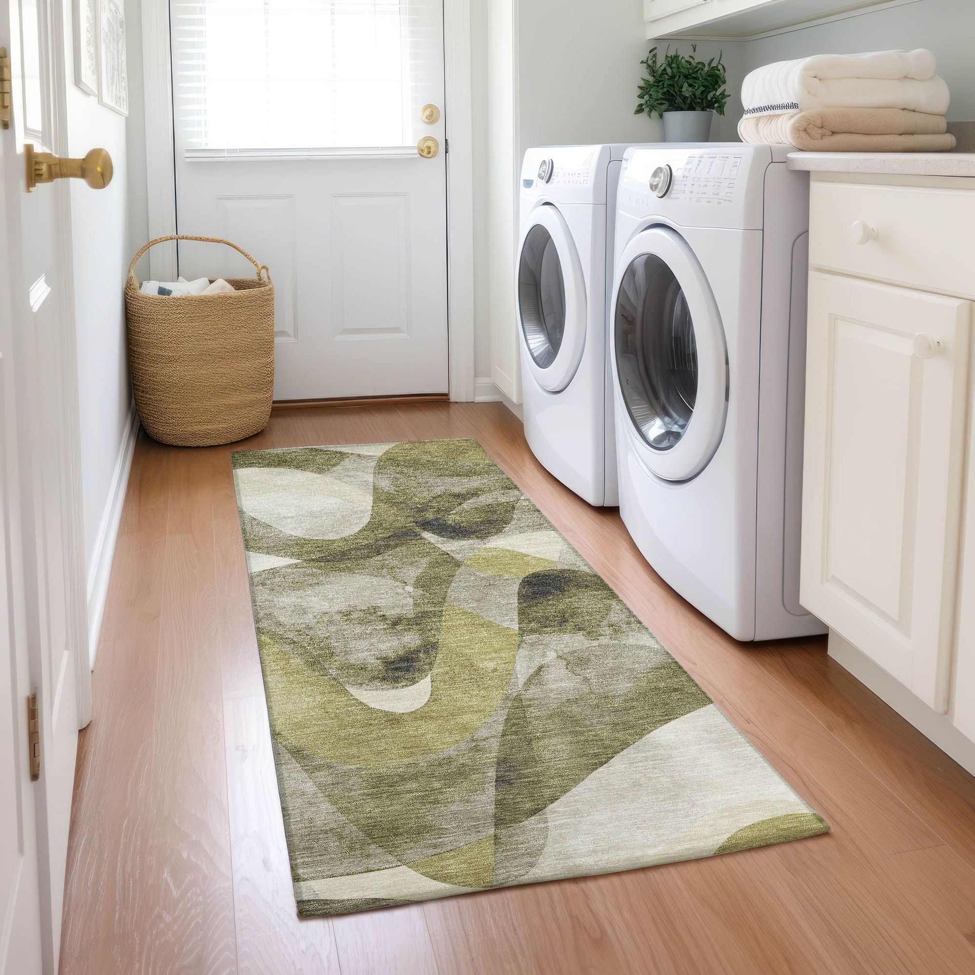 Machine Made ACN536 Olive Green Rugs