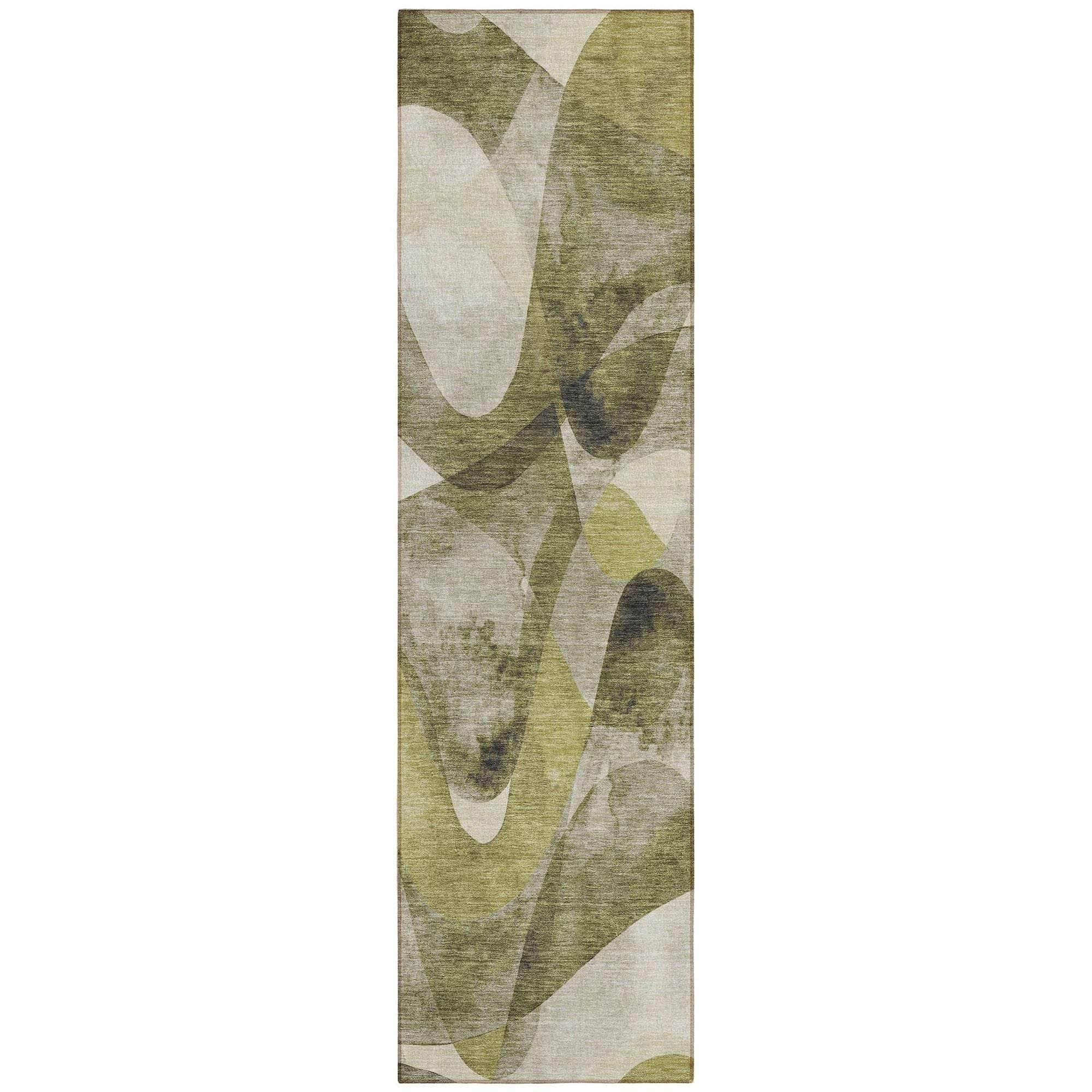Machine Washable Olive Green Rug - Indoor / Outdoor - Kids / Pet Friendly Abstract Print Rug