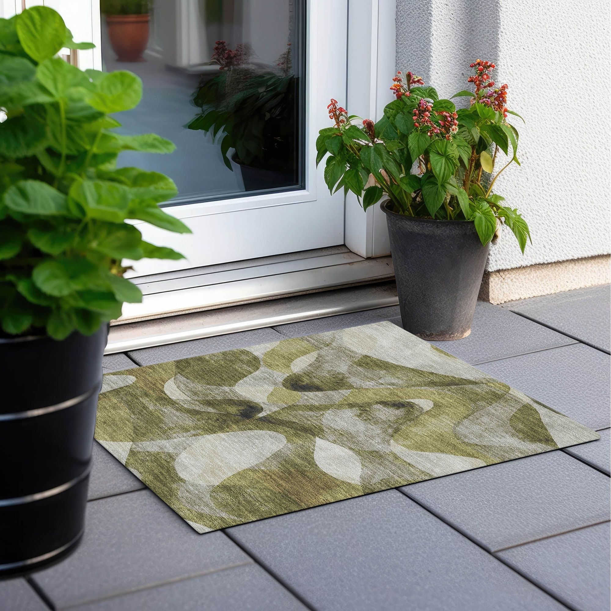 Machine Made ACN536 Olive Green Rugs