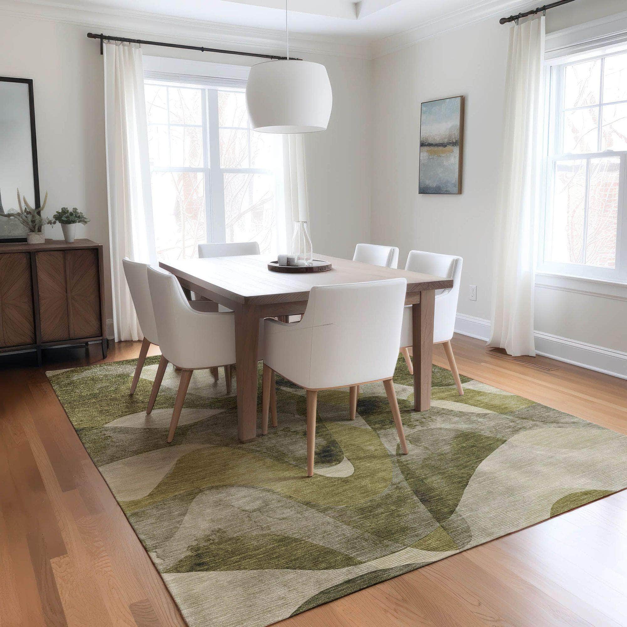 Machine Made ACN536 Olive Green Rugs