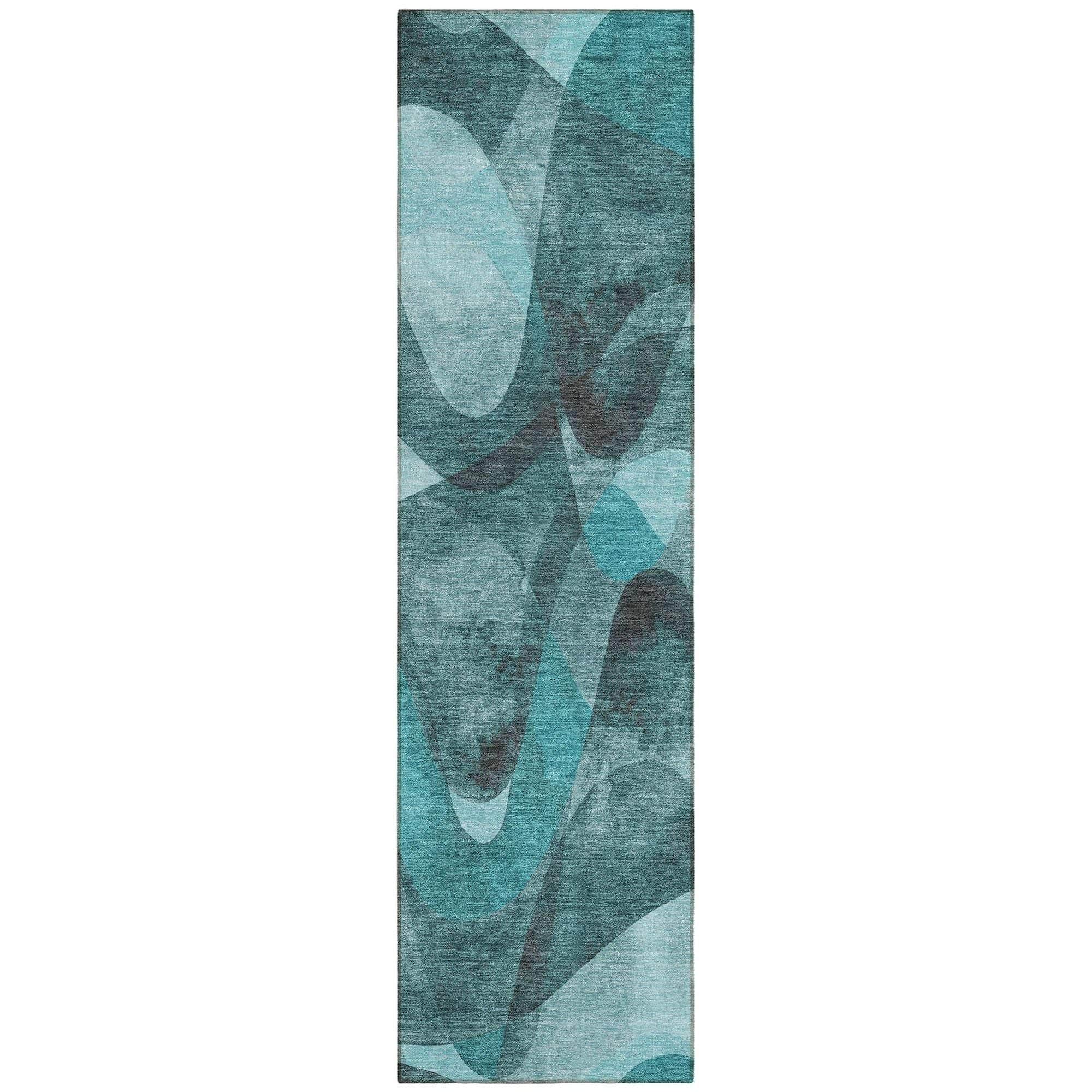 Machine Washable Teal Rug - Indoor / Outdoor - Kids / Pet Friendly Abstract Print Rug