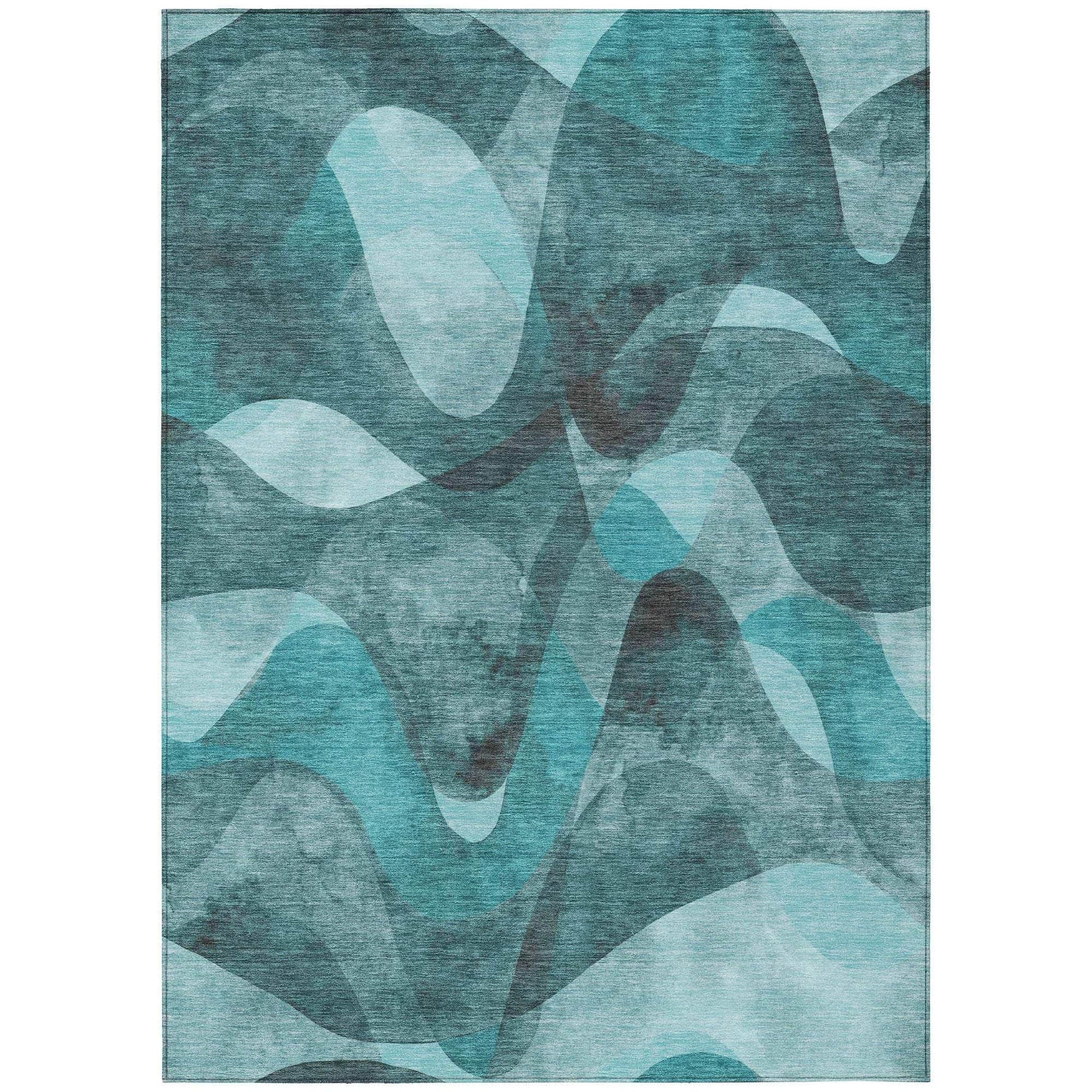Machine Washable Teal Rug - Indoor / Outdoor - Kids / Pet Friendly Abstract Print Rug