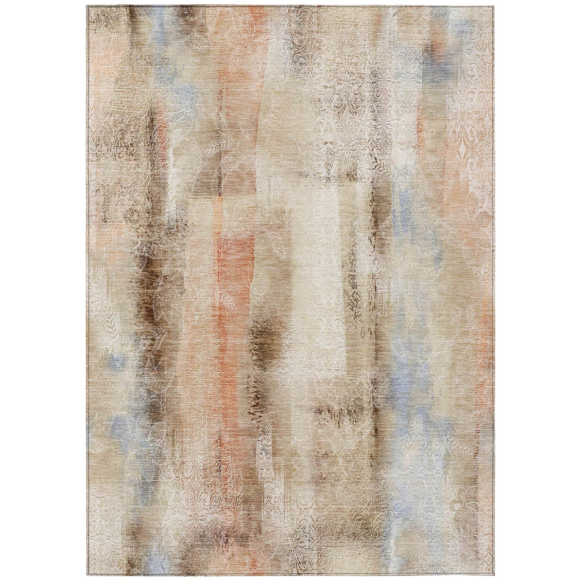 Machine Washable Beige Brown Rug - Indoor / Outdoor - Kids / Pet Friendly Casual Print Rug
