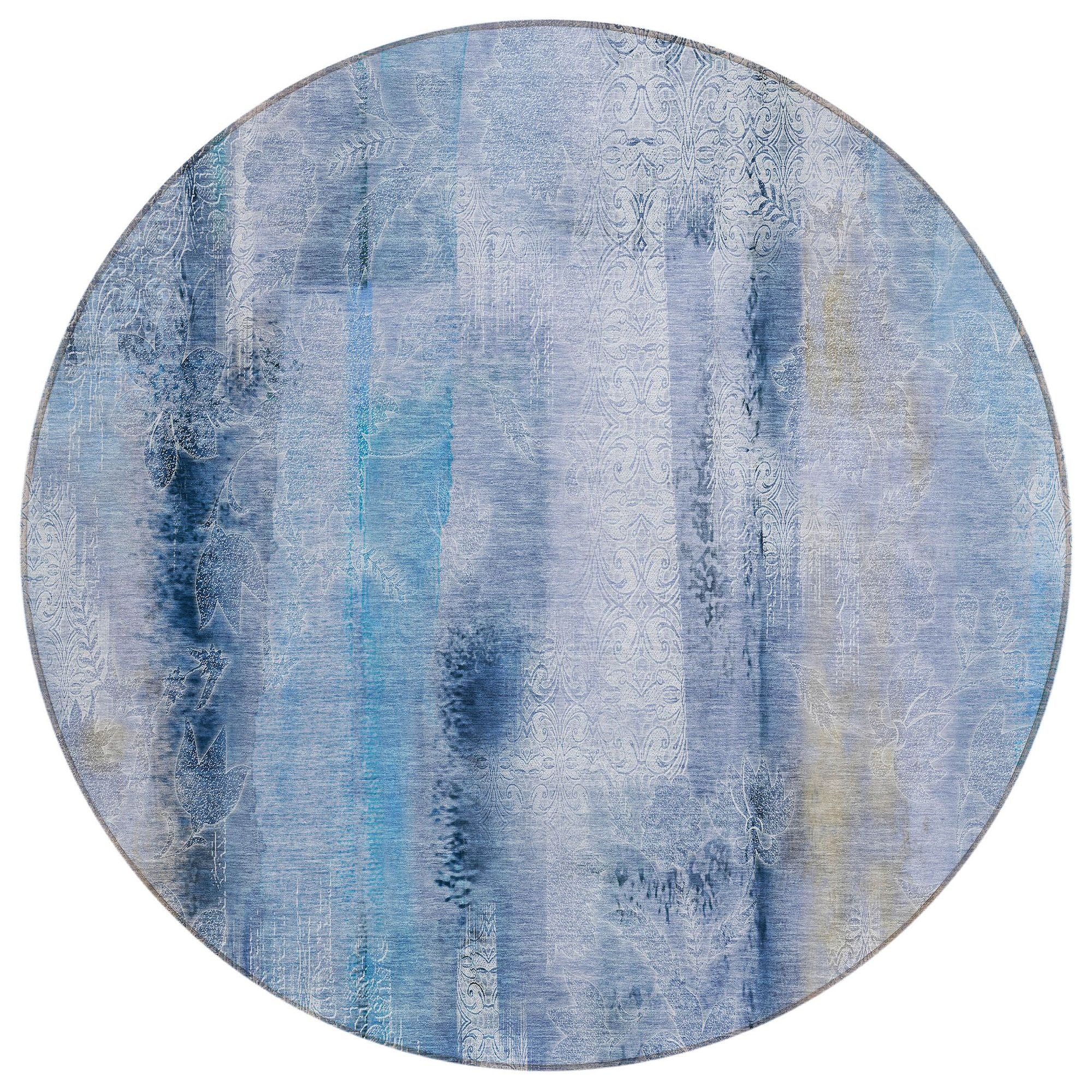 Machine Washable Blue Rug - Indoor / Outdoor - Kids / Pet Friendly Casual Print Rug