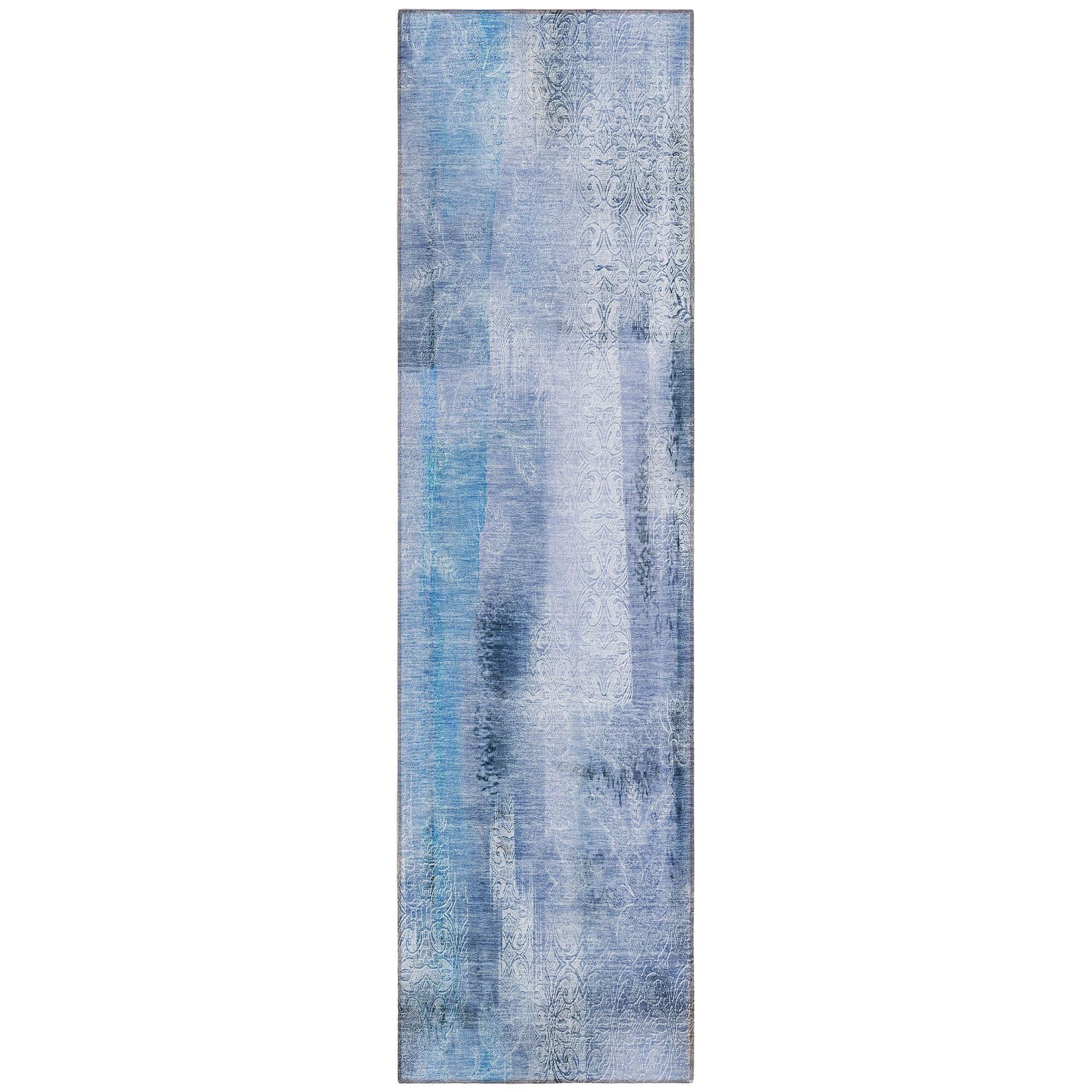 Machine Washable Blue Rug - Indoor / Outdoor - Kids / Pet Friendly Casual Print Rug