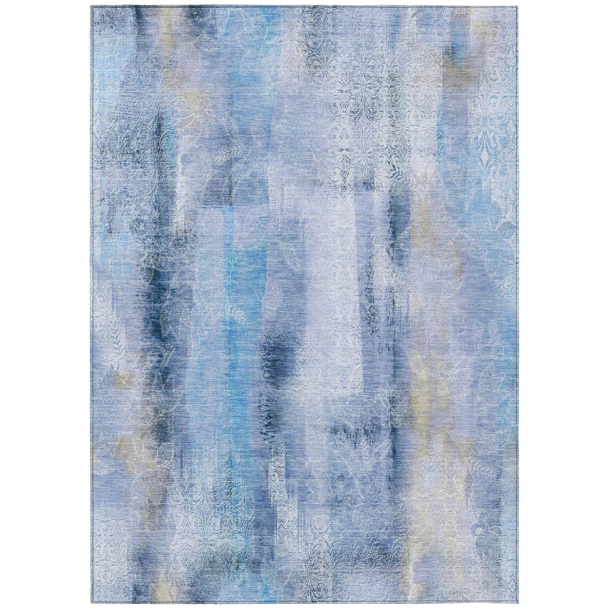 Machine Washable Blue Rug - Indoor / Outdoor - Kids / Pet Friendly Casual Print Rug
