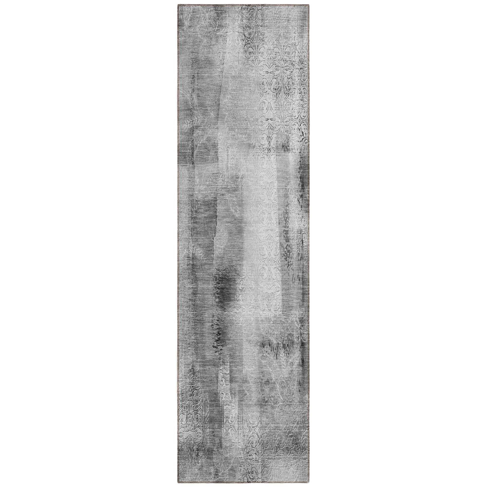 Machine Washable Gray Rug - Indoor / Outdoor - Kids / Pet Friendly Casual Print Rug
