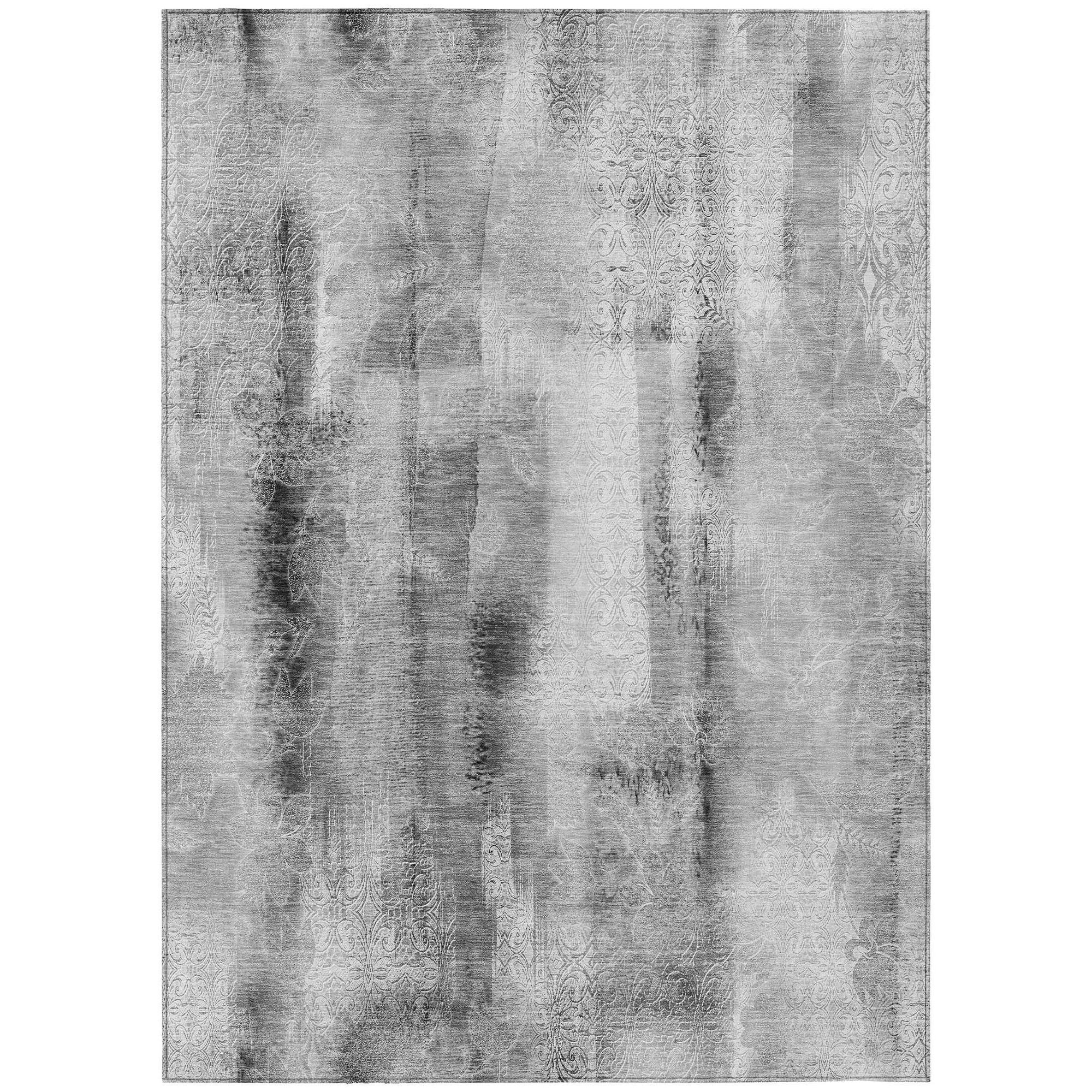 Machine Washable Gray Rug - Indoor / Outdoor - Kids / Pet Friendly Casual Print Rug