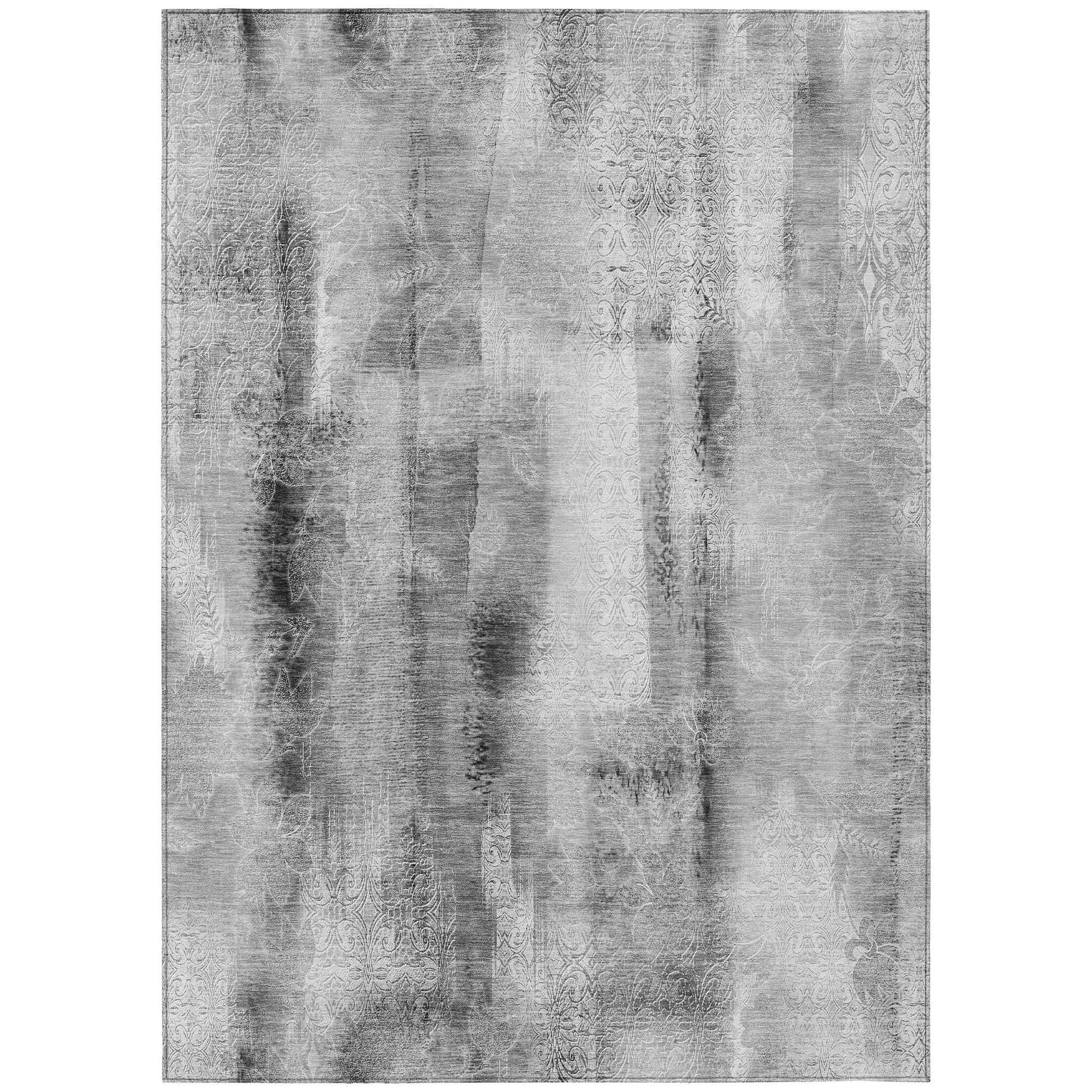 Machine Washable Gray Rug - Indoor / Outdoor - Kids / Pet Friendly Casual Print Rug