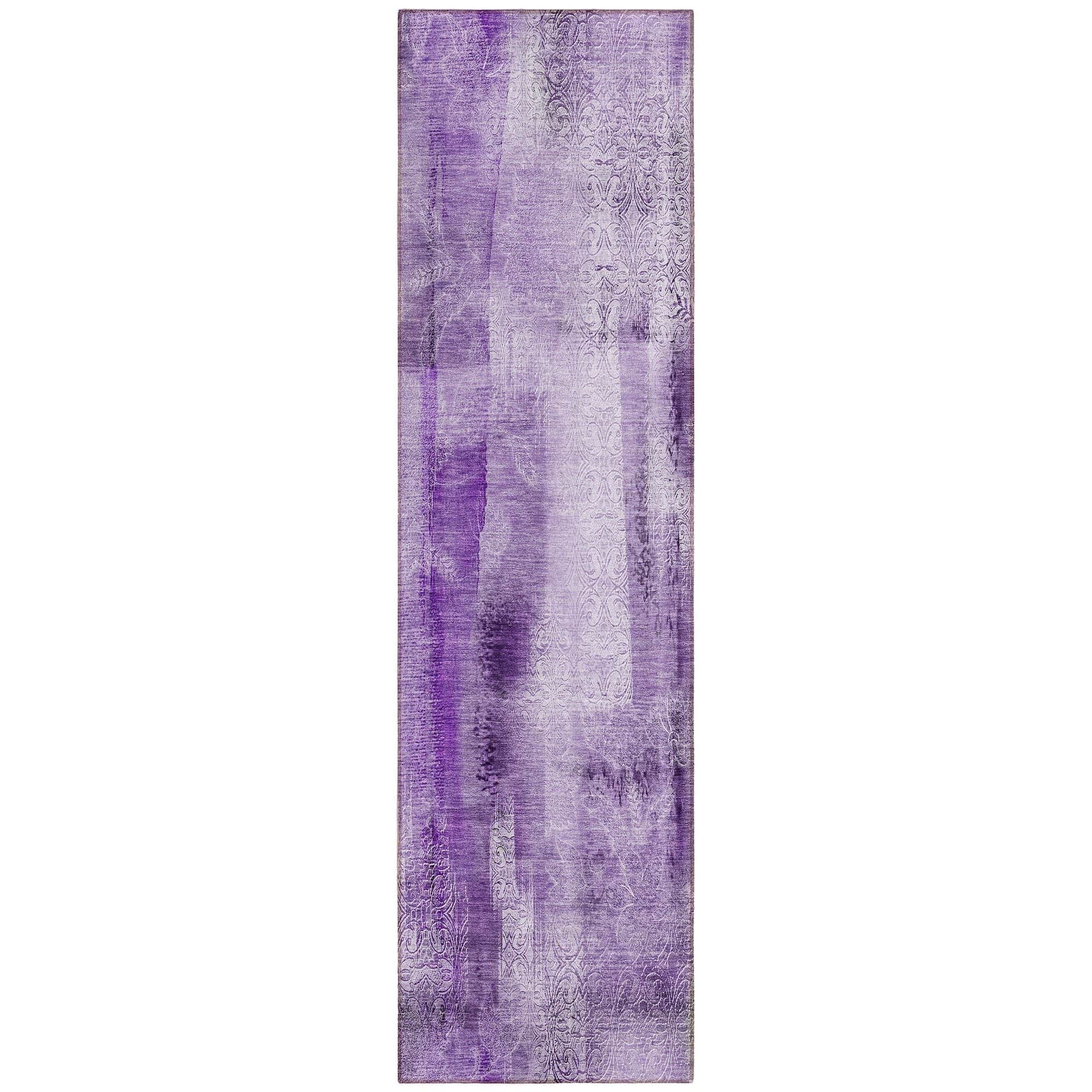 Machine Washable Purple Rug - Indoor / Outdoor - Kids / Pet Friendly Casual Print Rug
