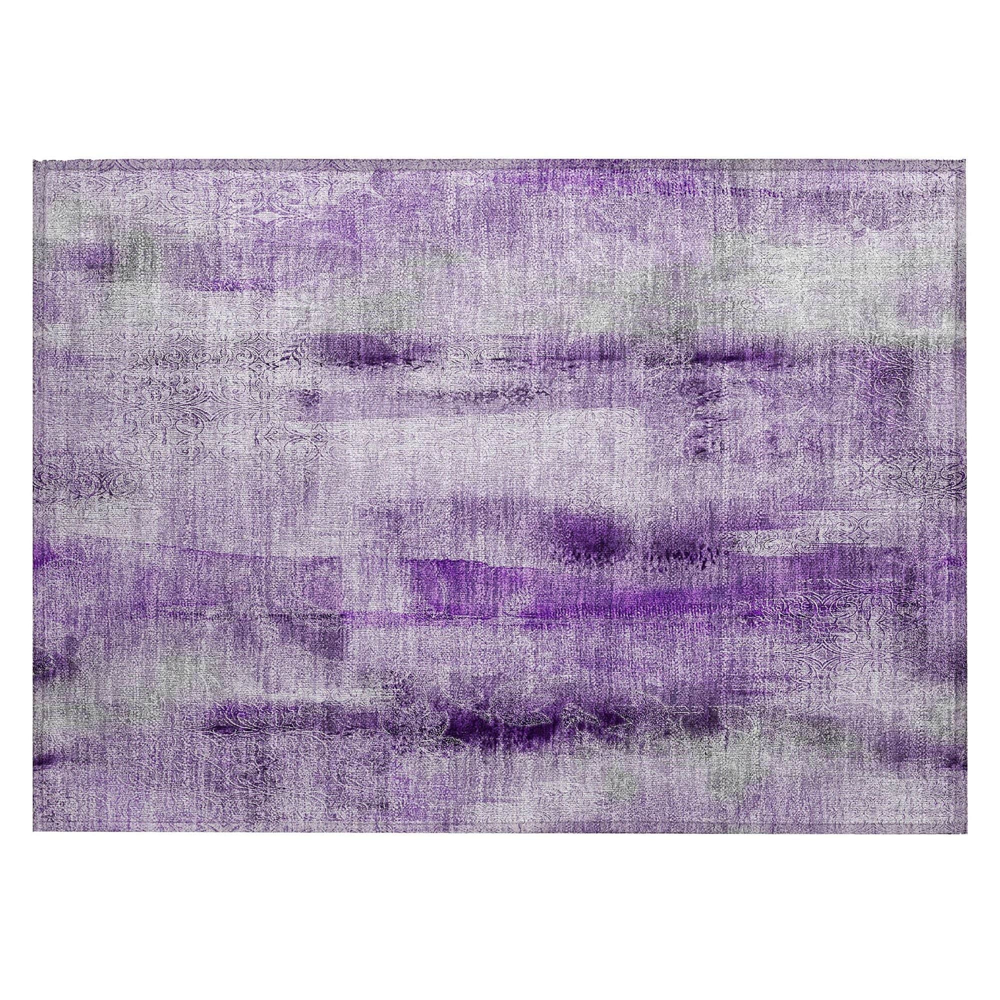 Machine Washable Purple Rug - Indoor / Outdoor - Kids / Pet Friendly Casual Print Rug