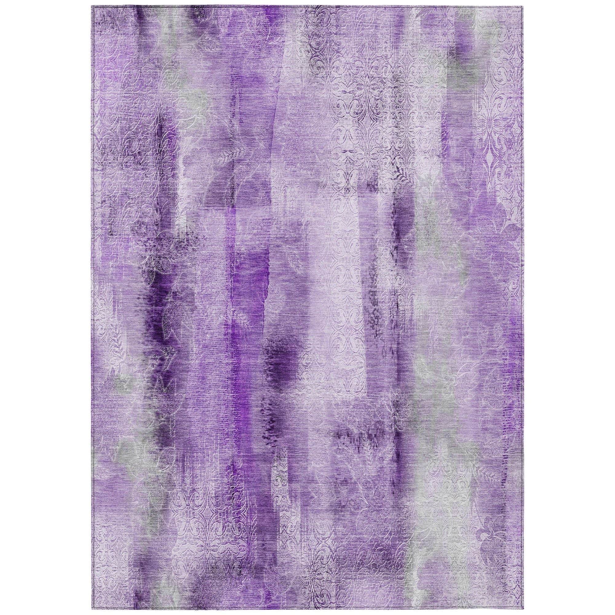 Machine Washable Purple Rug - Indoor / Outdoor - Kids / Pet Friendly Casual Print Rug