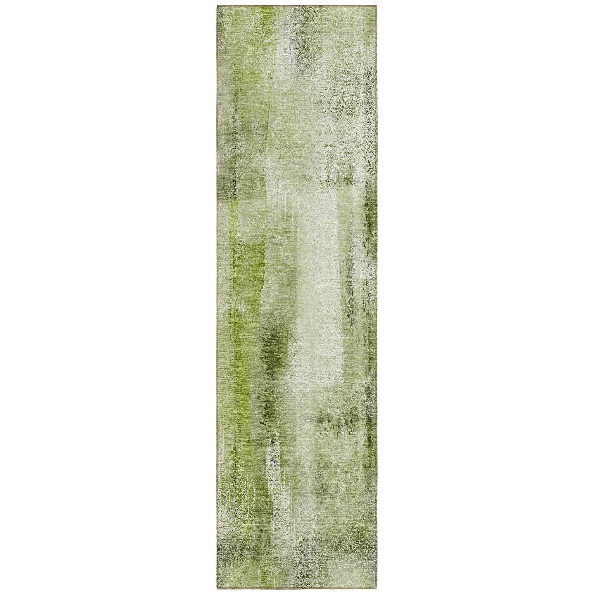 Machine Washable Sage Green Rug - Indoor / Outdoor - Kids / Pet Friendly Casual Print Rug