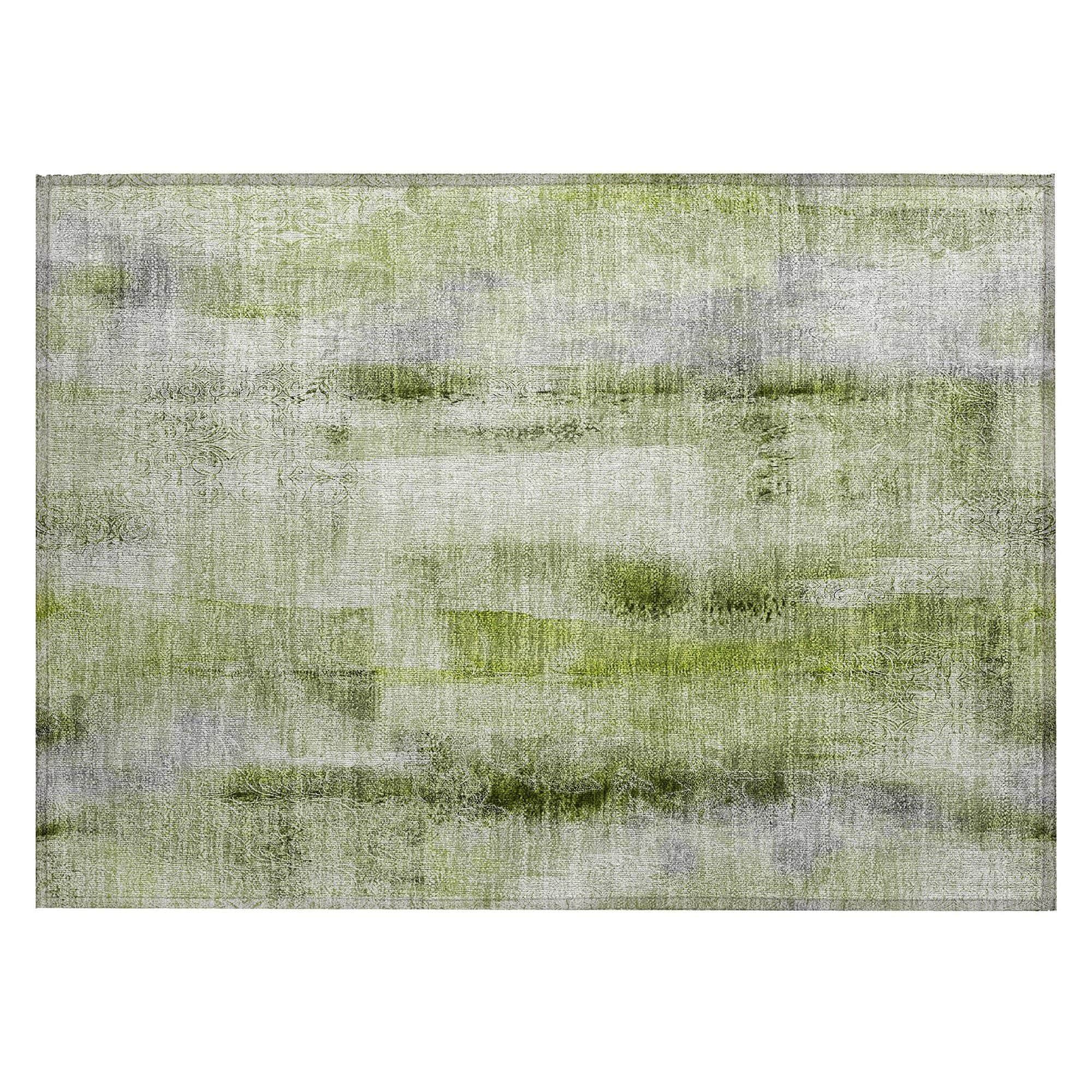 Machine Washable Sage Green Rug - Indoor / Outdoor - Kids / Pet Friendly Casual Print Rug