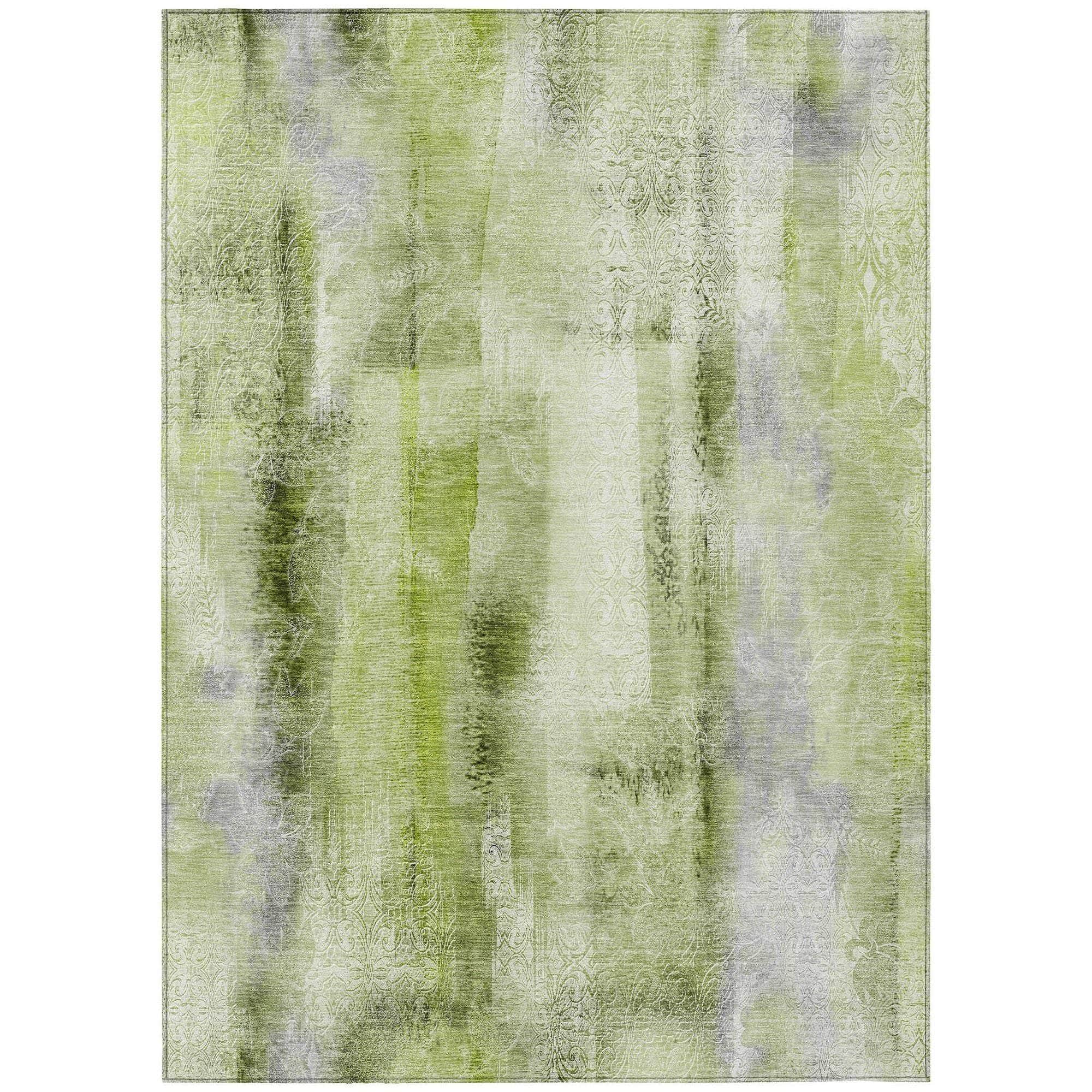 Machine Washable Sage Green Rug - Indoor / Outdoor - Kids / Pet Friendly Casual Print Rug