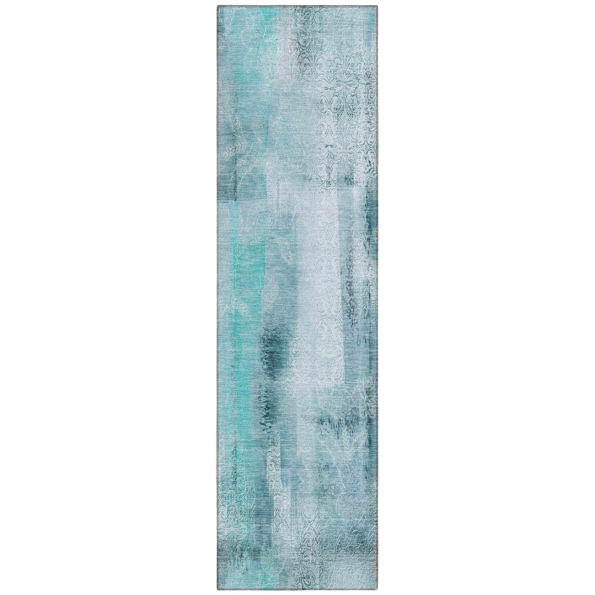 Machine Washable Teal Rug - Indoor / Outdoor - Kids / Pet Friendly Casual Print Rug