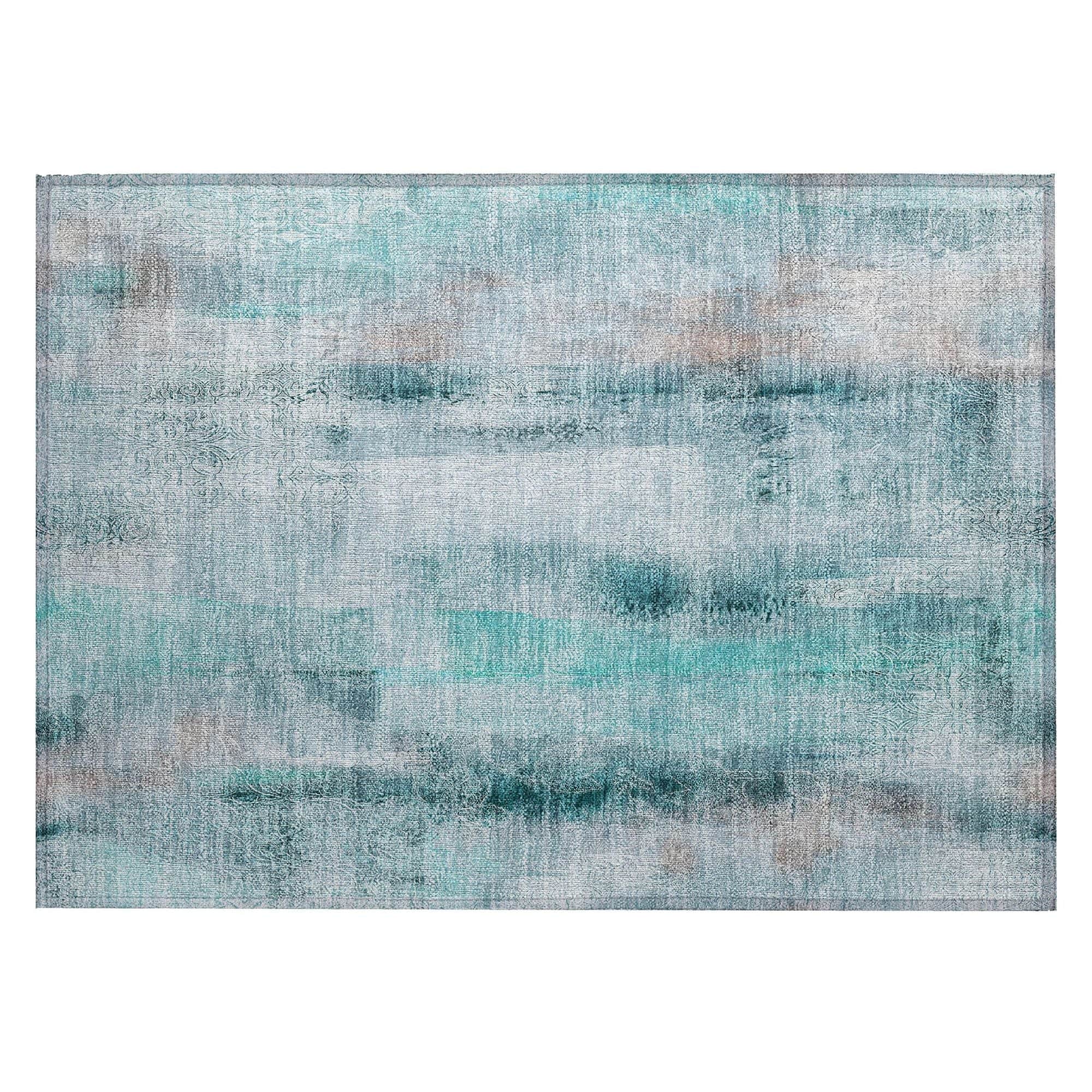 Machine Washable Teal Rug - Indoor / Outdoor - Kids / Pet Friendly Casual Print Rug