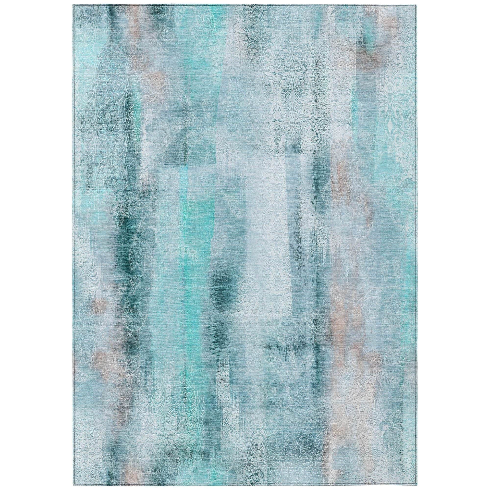 Machine Washable Teal Rug - Indoor / Outdoor - Kids / Pet Friendly Casual Print Rug