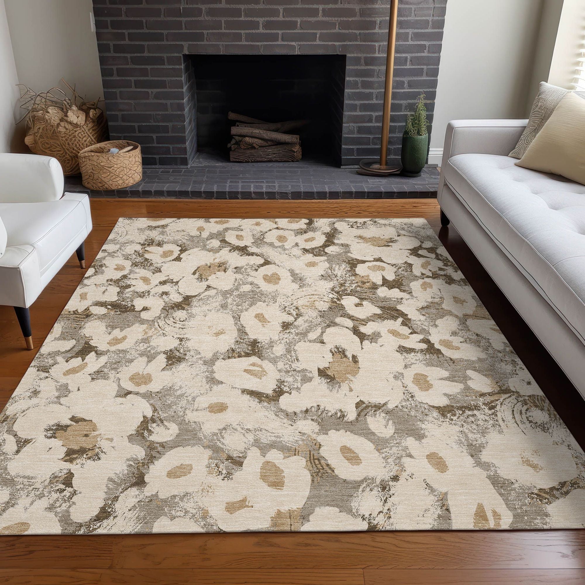 Machine Made ACN538 Khaki Brown Rugs
