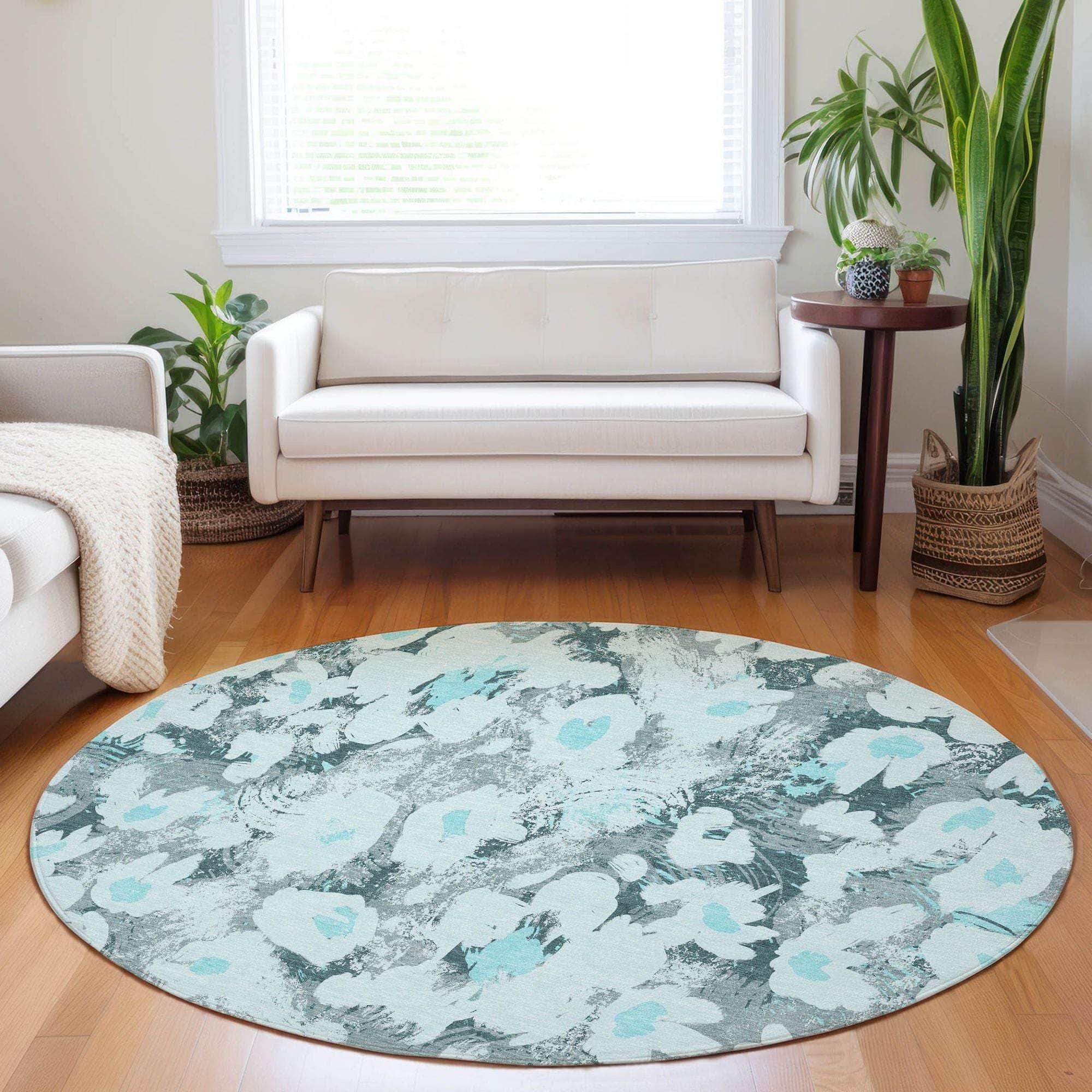 Machine Made ACN538 Teal Rugs