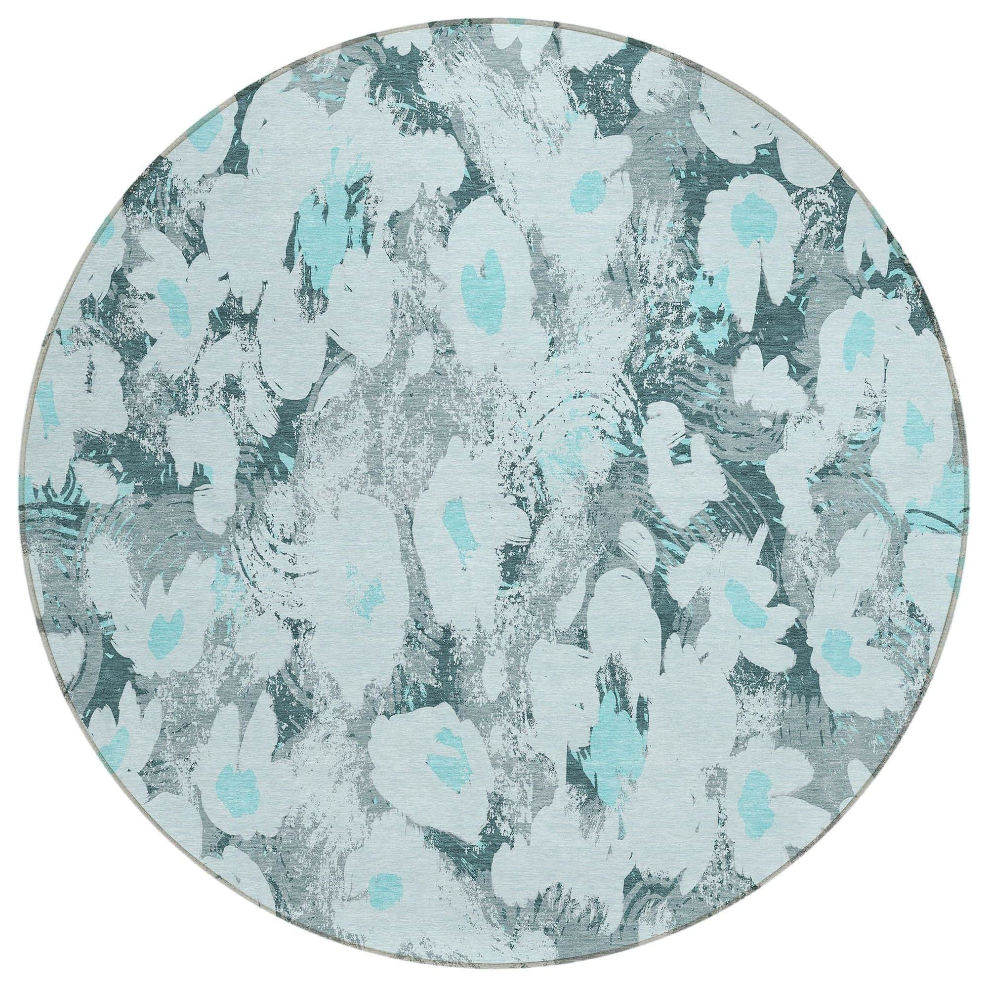 Machine Washable Teal Rug - Indoor / Outdoor - Kids / Pet Friendly Floral Print Rug