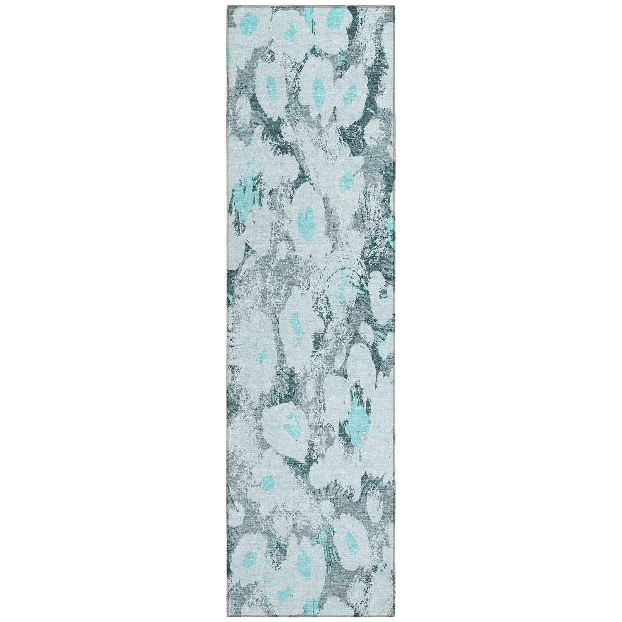 Machine Washable Teal Rug - Indoor / Outdoor - Kids / Pet Friendly Floral Print Rug