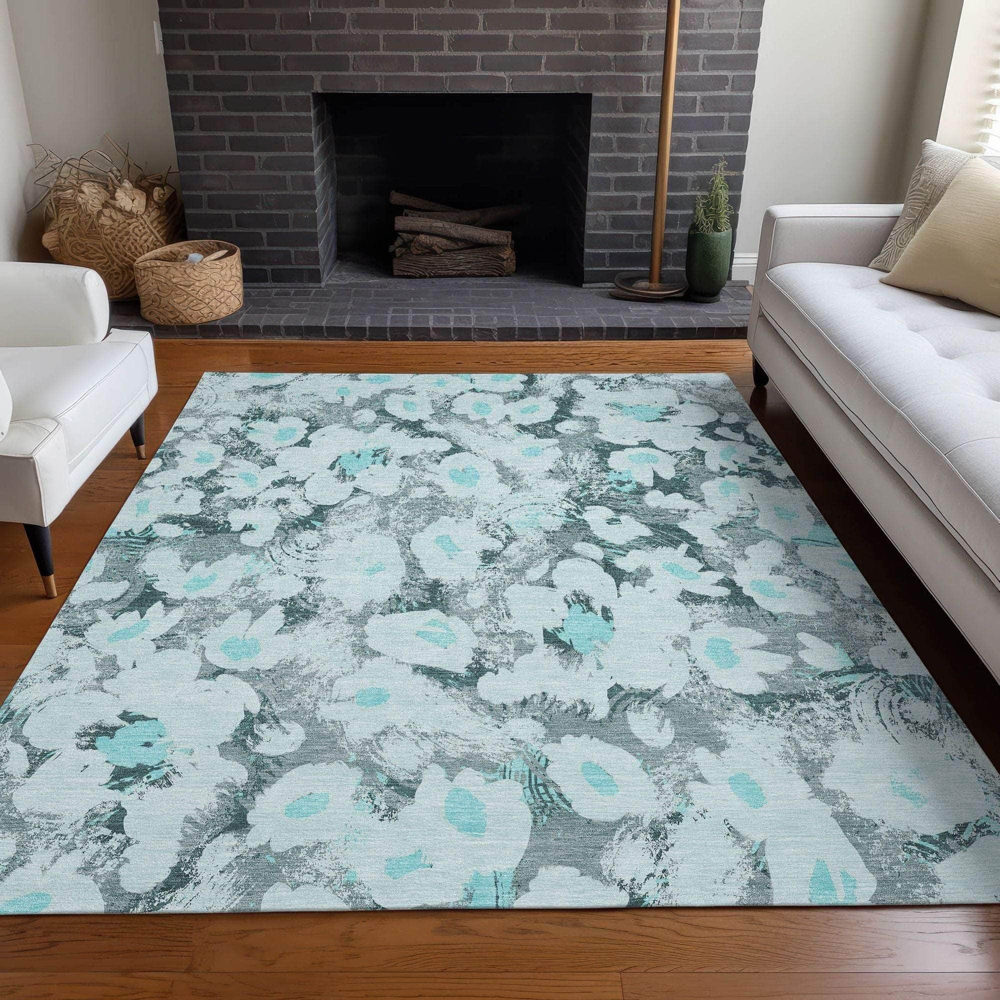 Machine Made ACN538 Teal Rugs