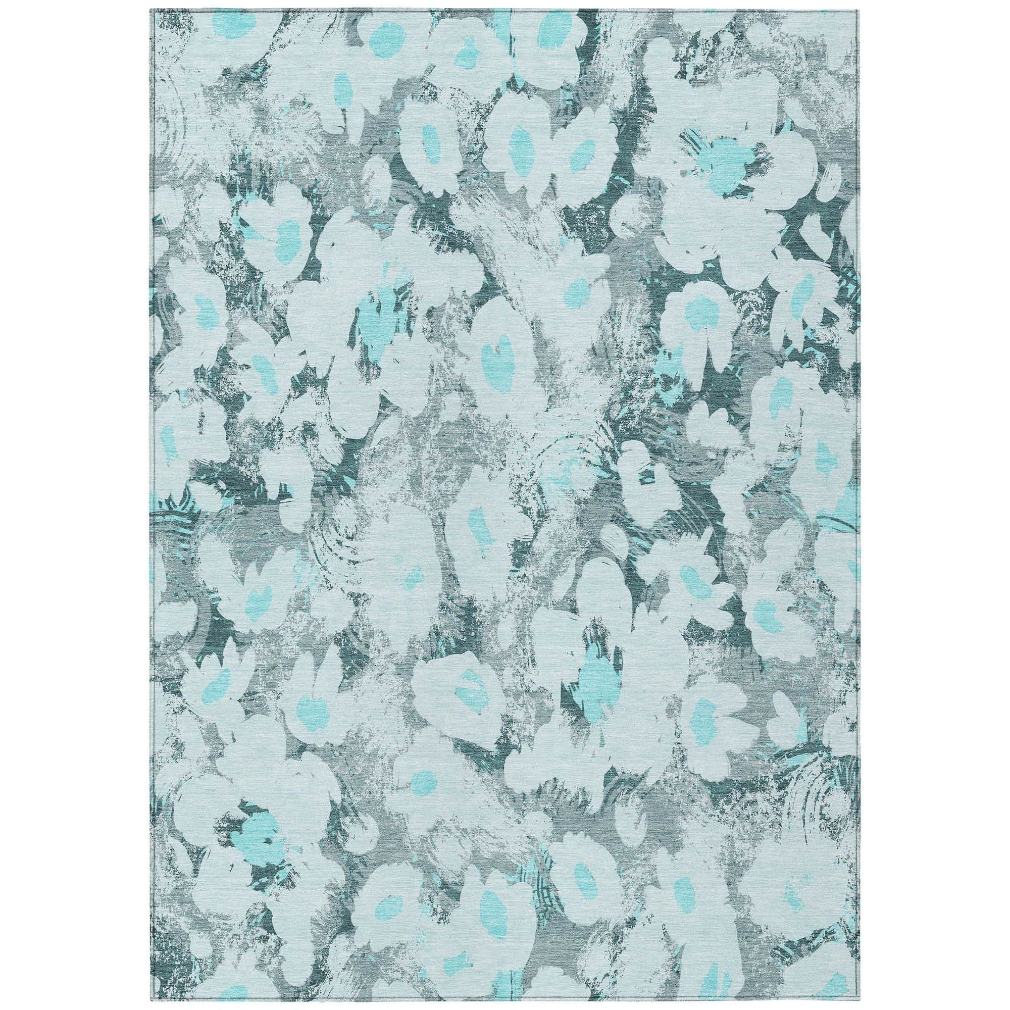 AP Home Iisalmi Teal Rug - Indoor / Outdoor - Kids / Pet Friendly Floral Print Rug