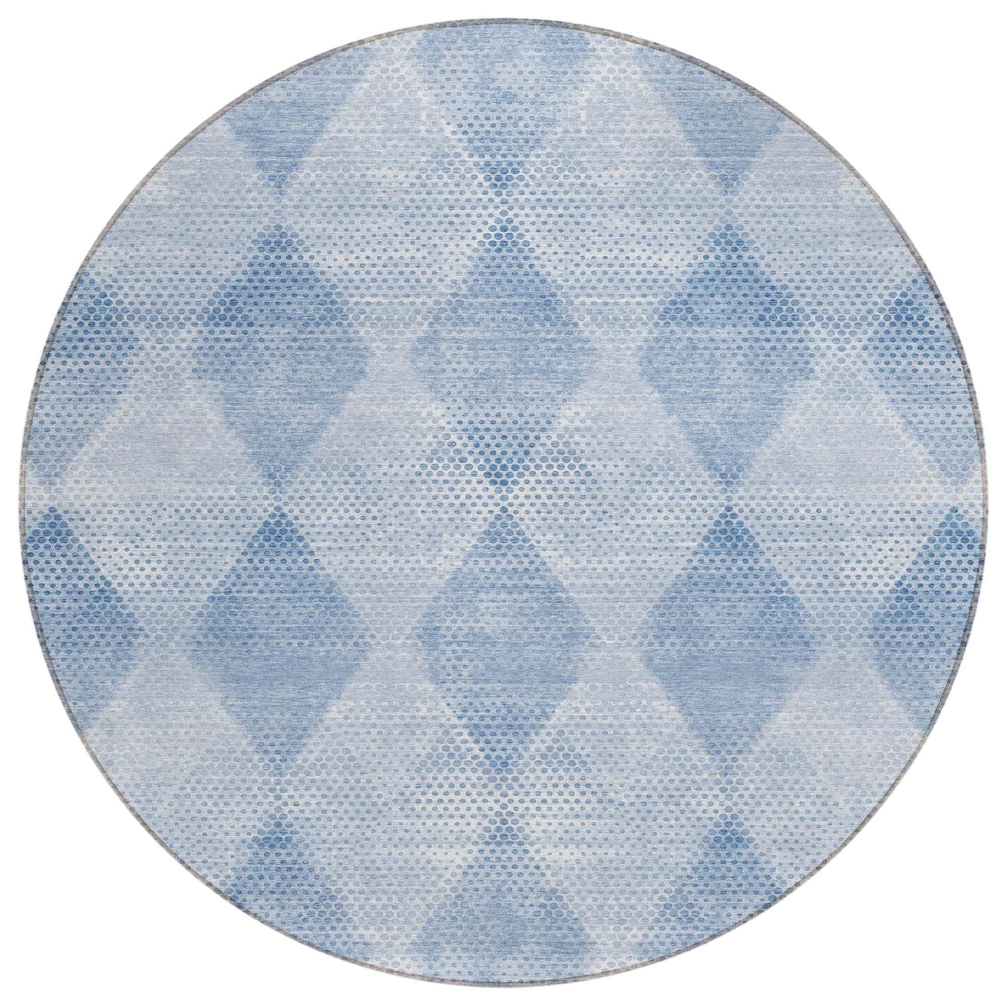 Machine Washable Blue Rug - Indoor / Outdoor - Kids / Pet Friendly Geometric Print Rug
