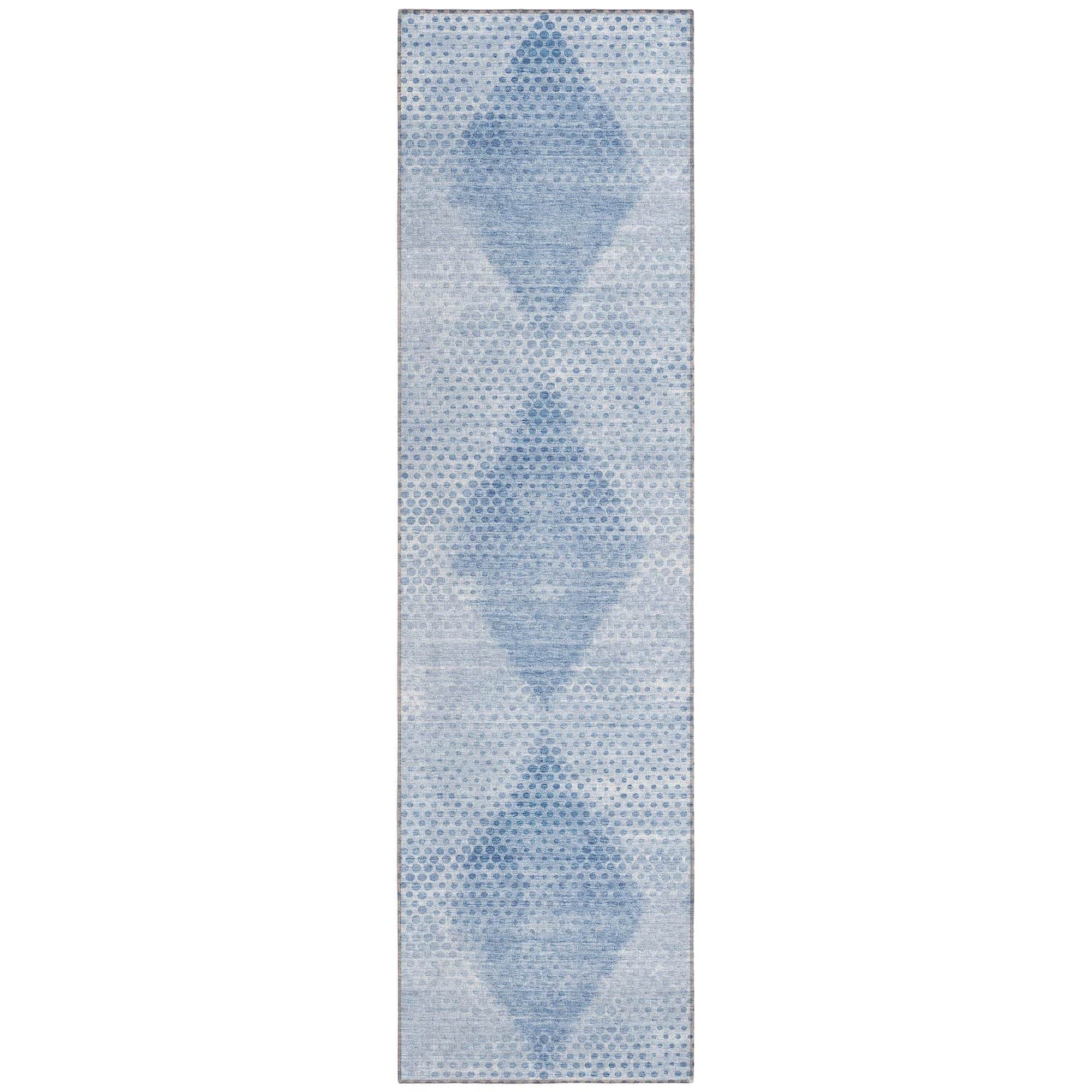 Machine Washable Blue Rug - Indoor / Outdoor - Kids / Pet Friendly Geometric Print Rug