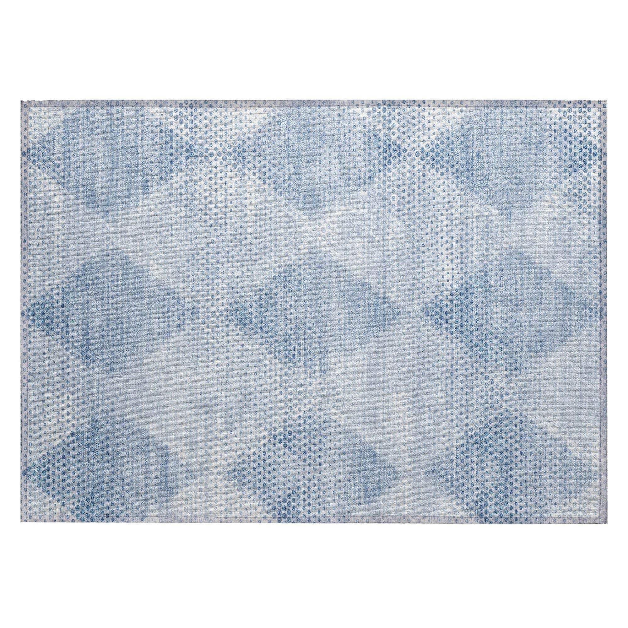 Machine Washable Blue Rug - Indoor / Outdoor - Kids / Pet Friendly Geometric Print Rug