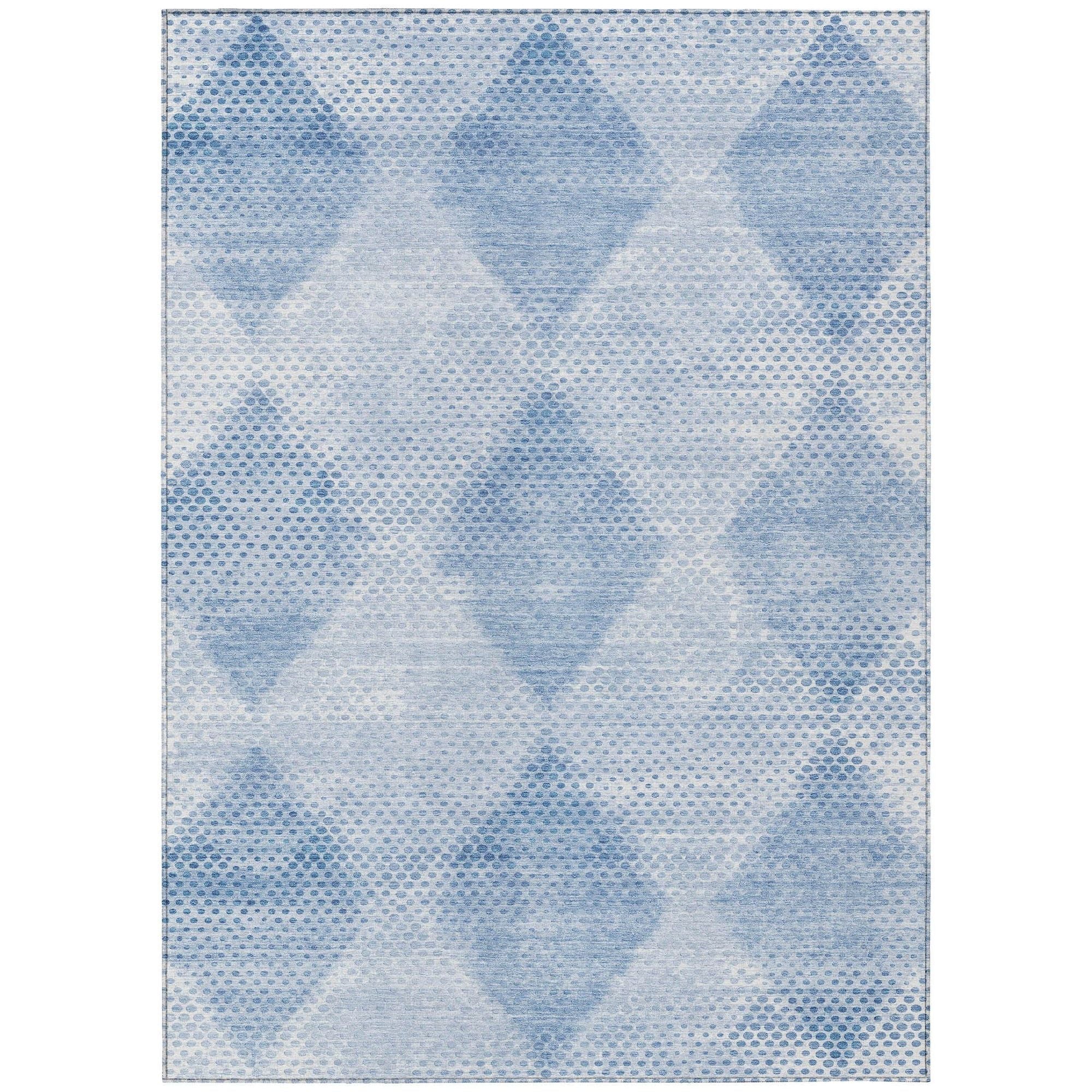 Machine Washable Blue Rug - Indoor / Outdoor - Kids / Pet Friendly Geometric Print Rug