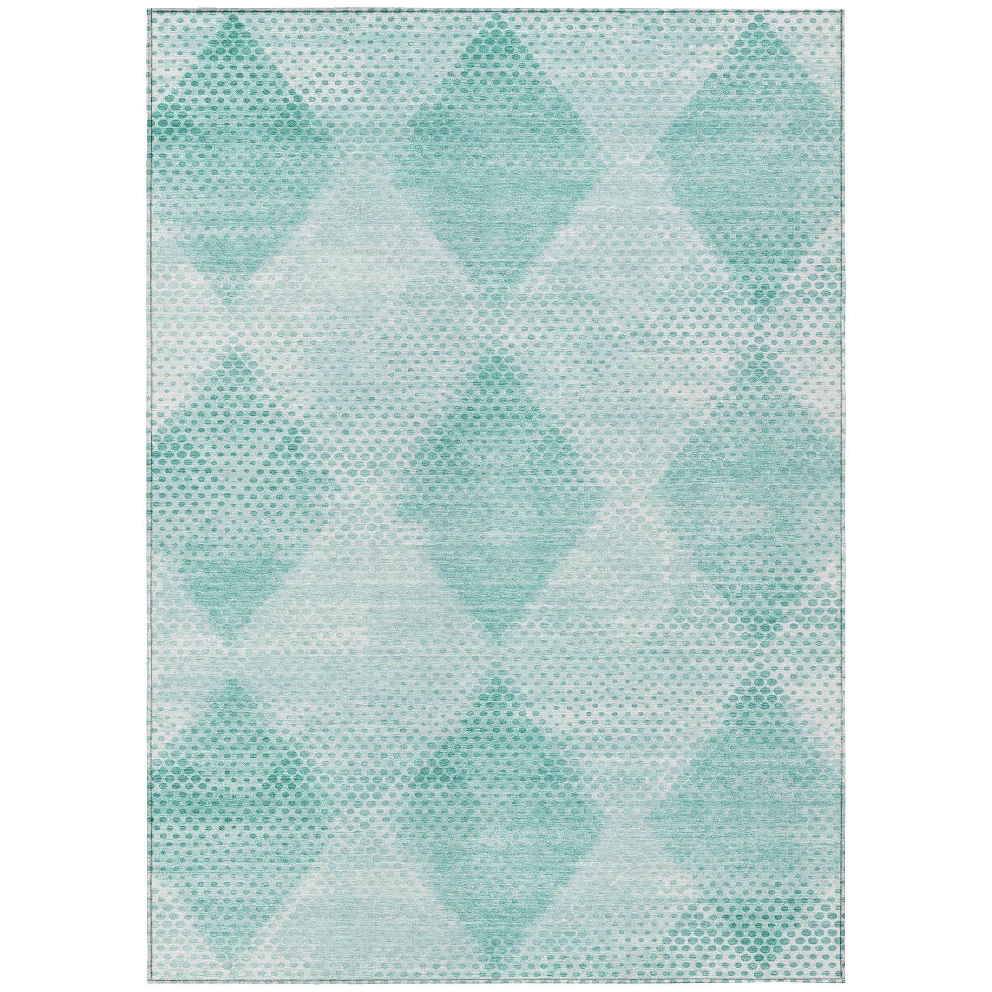 Machine Washable Teal Rug - Indoor / Outdoor - Kids / Pet Friendly Geometric Print Rug