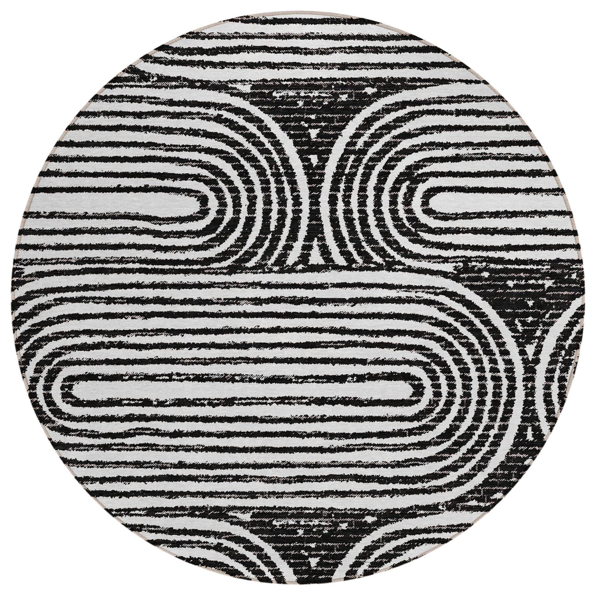 Machine Washable Black Rug - Indoor / Outdoor - Kids / Pet Friendly Art Deco Print Rug