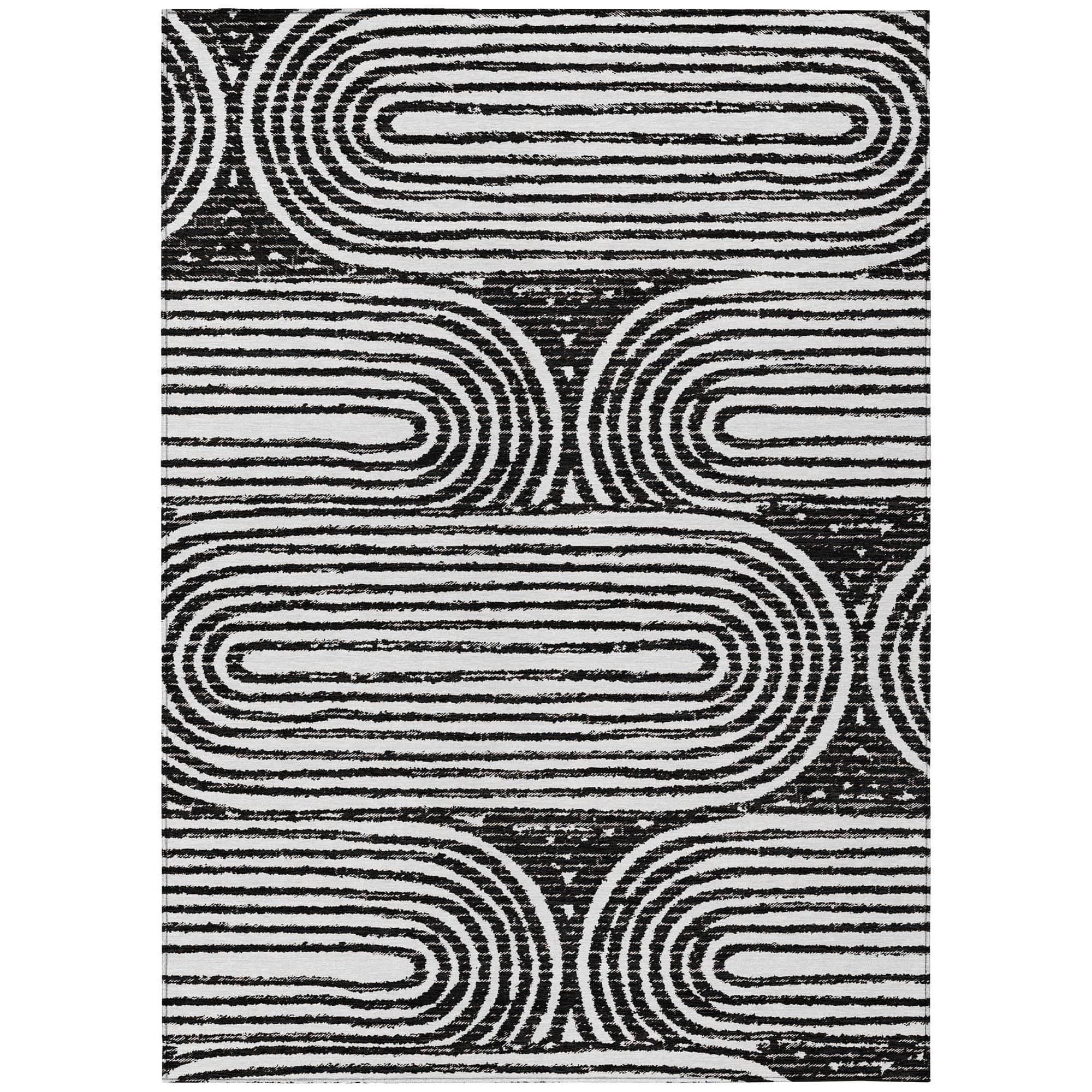 Machine Washable Black Rug - Indoor / Outdoor - Kids / Pet Friendly Art Deco Print Rug