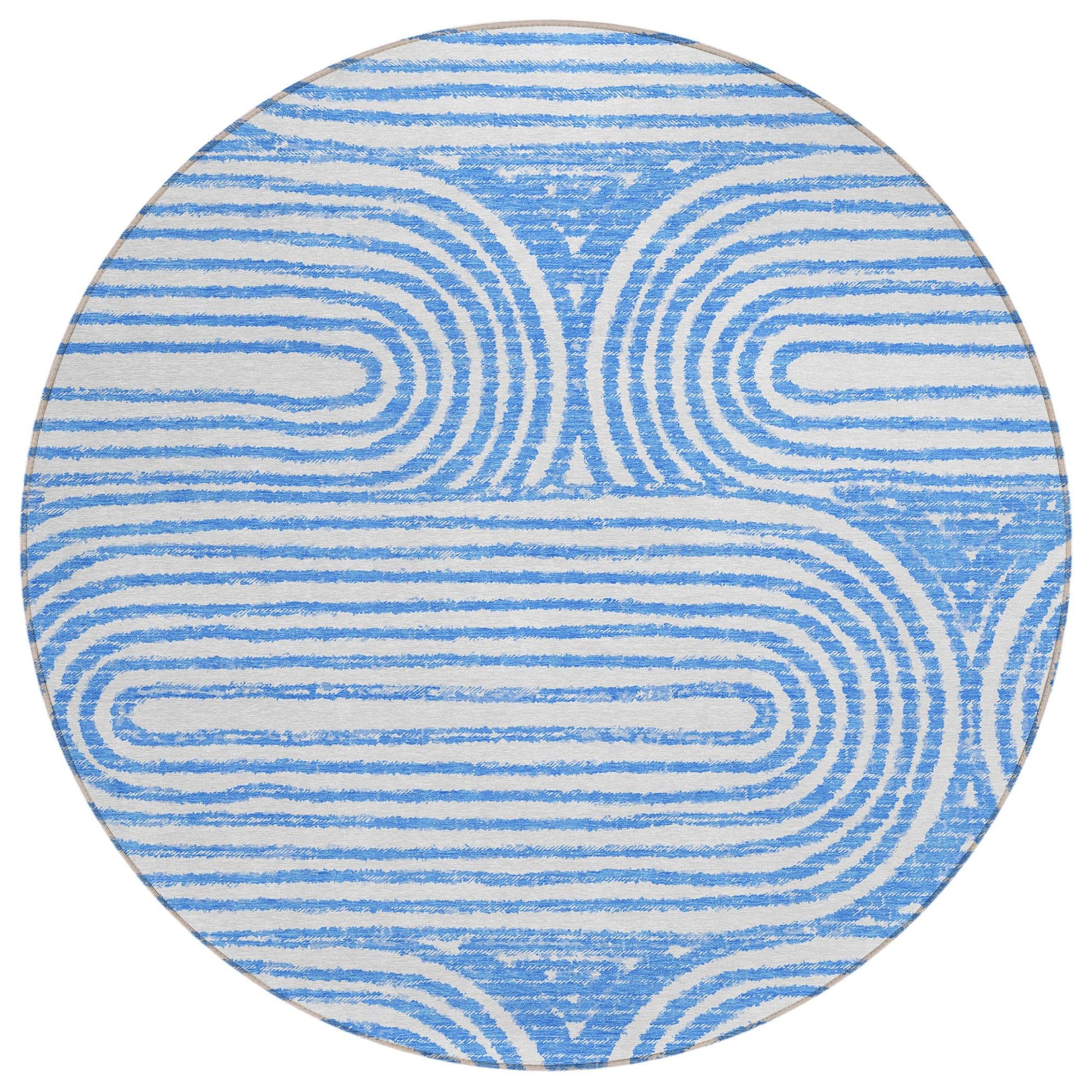 Machine Washable Blue Rug - Indoor / Outdoor - Kids / Pet Friendly Art Deco Print Rug