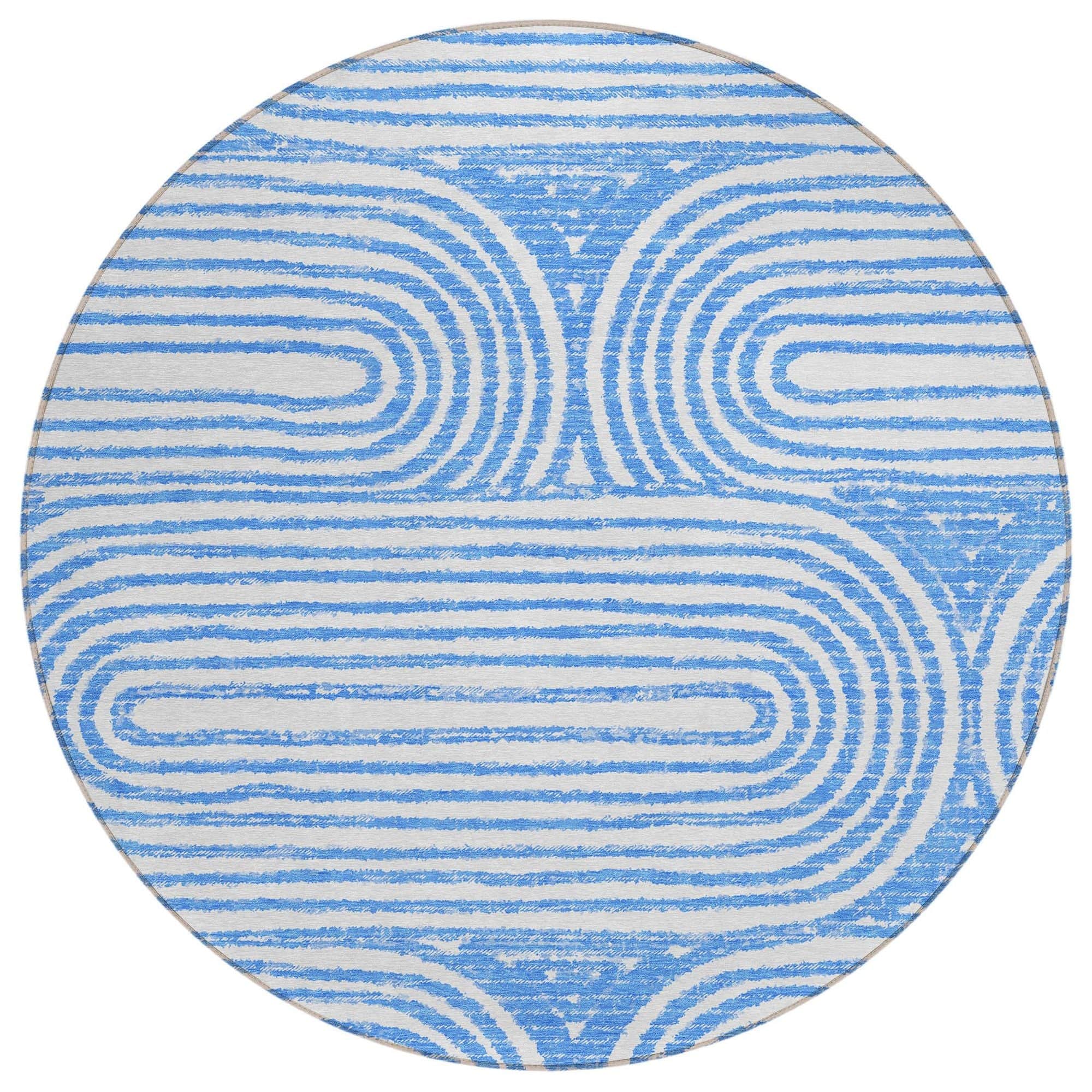 Machine Washable Blue Rug - Indoor / Outdoor - Kids / Pet Friendly Art Deco Print Rug