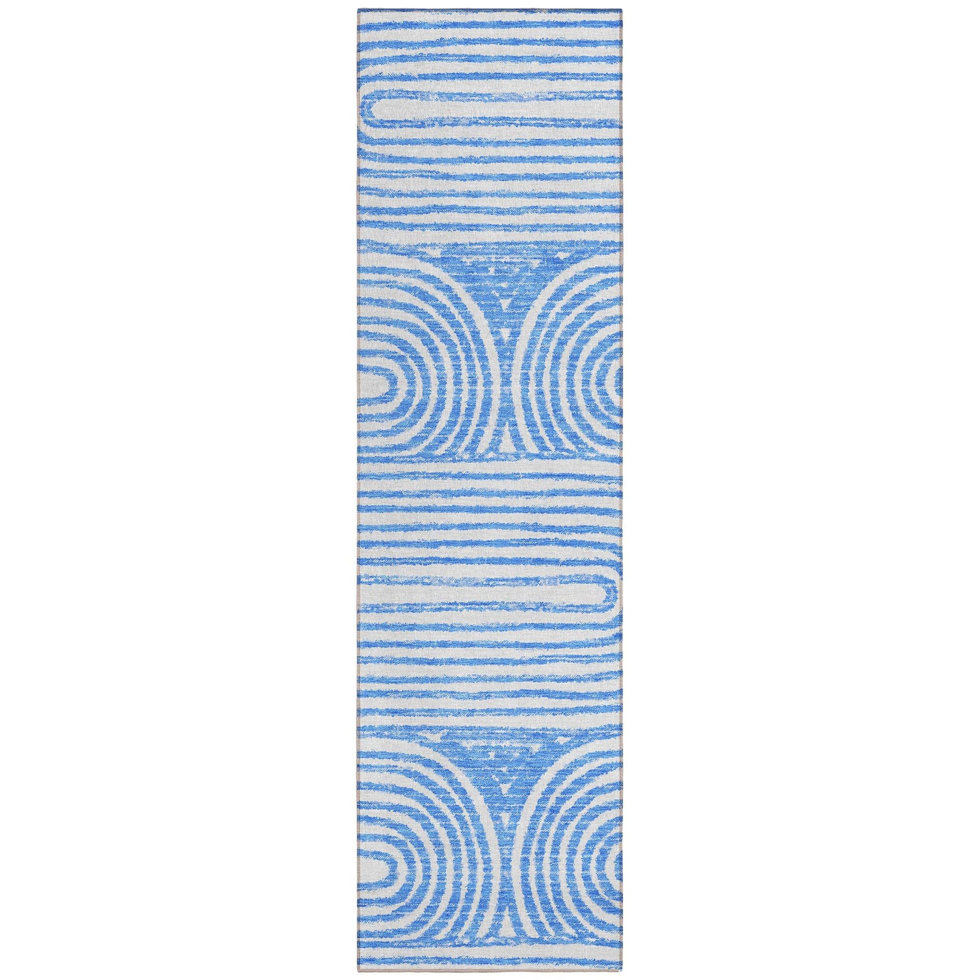 Machine Washable Blue Rug - Indoor / Outdoor - Kids / Pet Friendly Art Deco Print Rug
