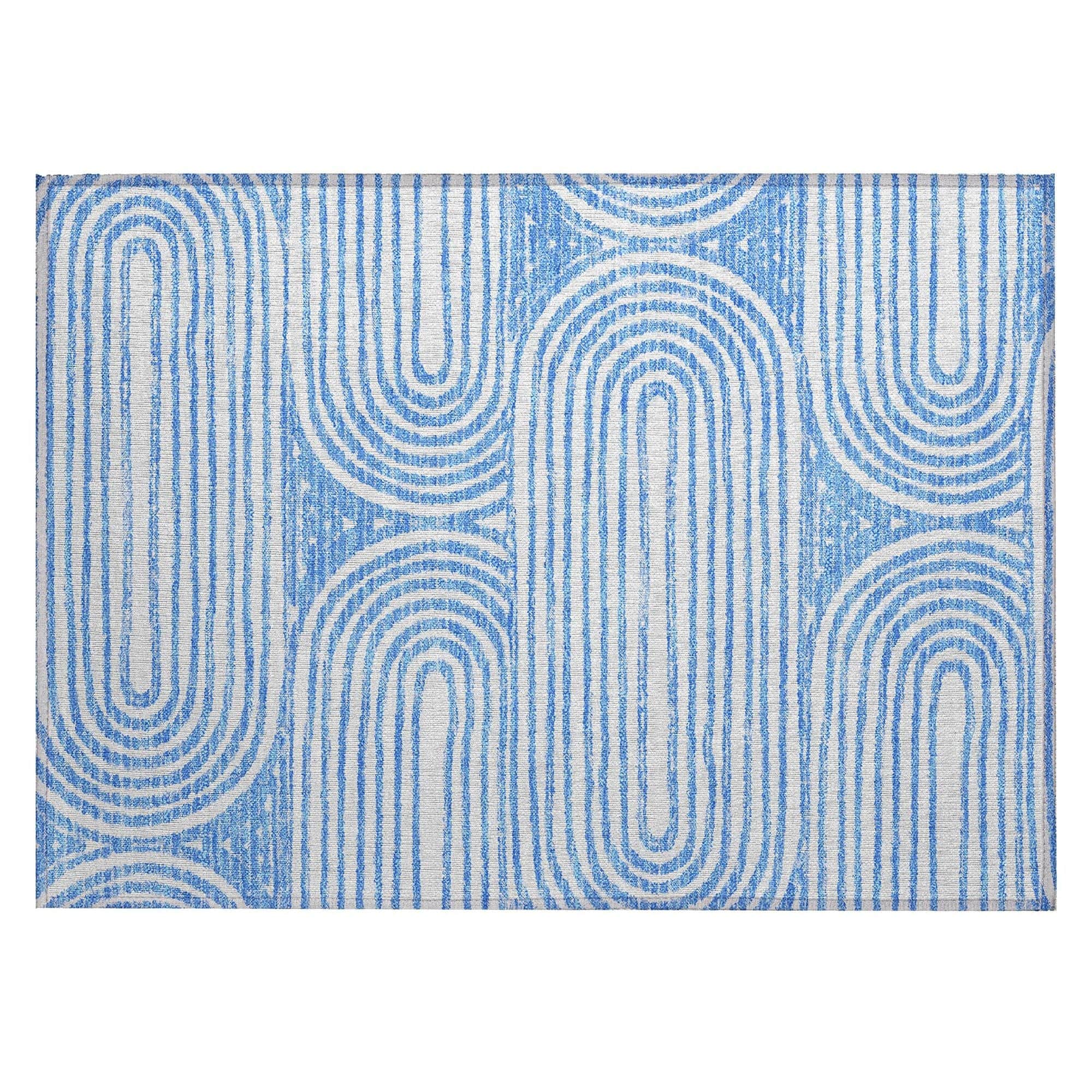 Machine Washable Blue Rug - Indoor / Outdoor - Kids / Pet Friendly Art Deco Print Rug