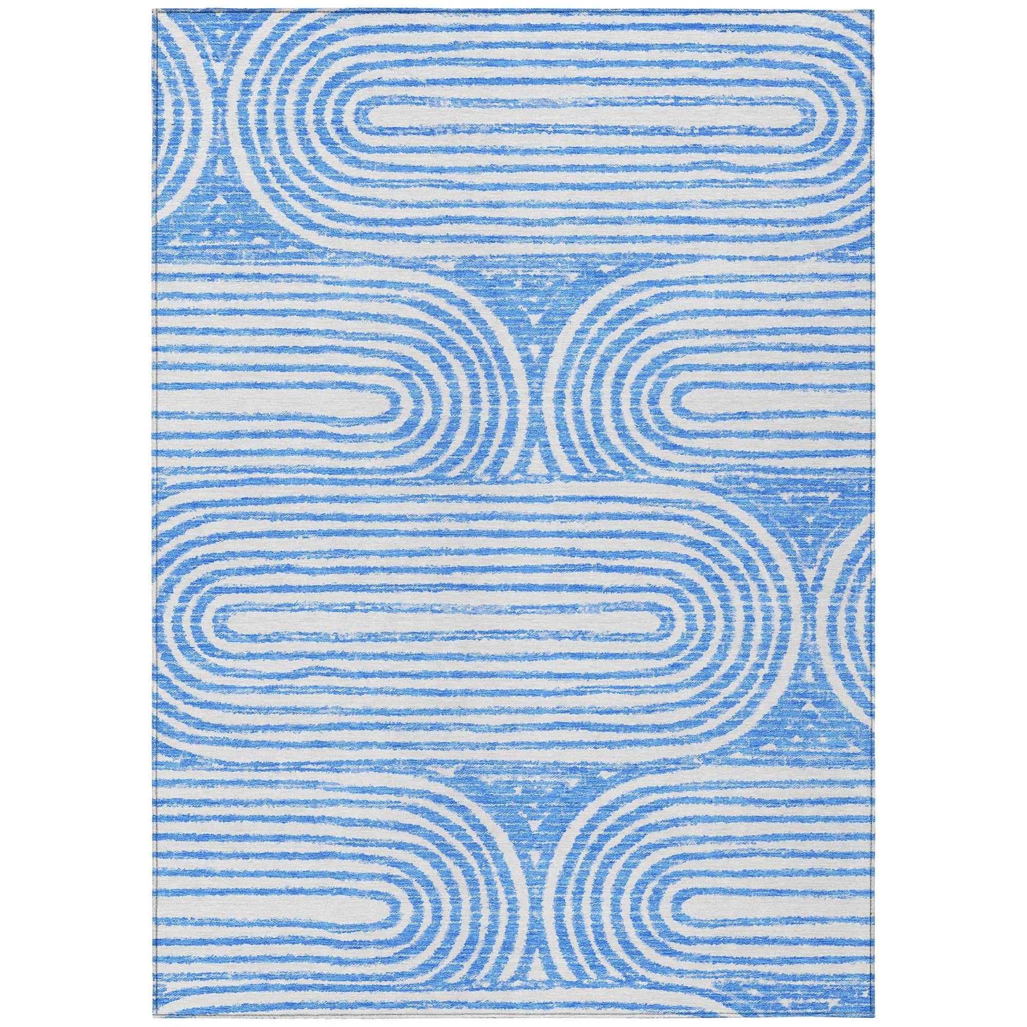 Machine Washable Blue Rug - Indoor / Outdoor - Kids / Pet Friendly Art Deco Print Rug